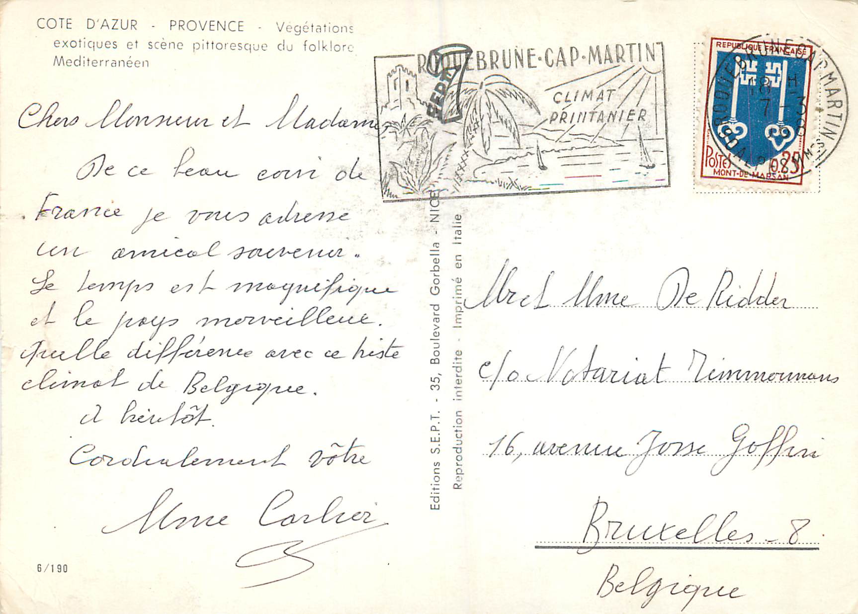 CPM Cote d'Azur Provence Vegetations exotiques et scene Pittoresque du Folklore Mediterraneen Ane Donkey — Verso