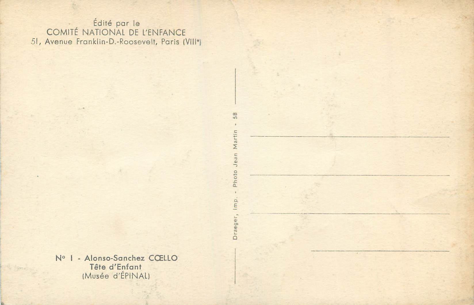 CPM Musee d'Epinal Alonso Sanchez Coello Tete d'Enfant — Verso