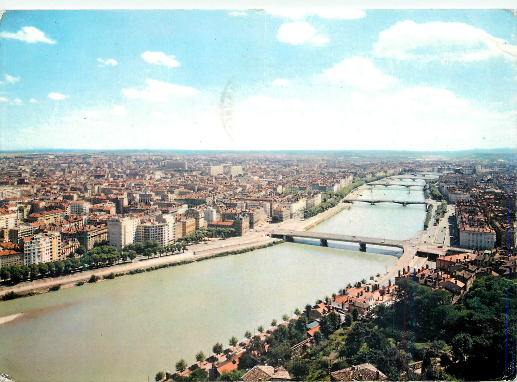 Vue aérienne des ponts sur le Rhône — Lyon — Édition Pariente F. Dumas S.A.