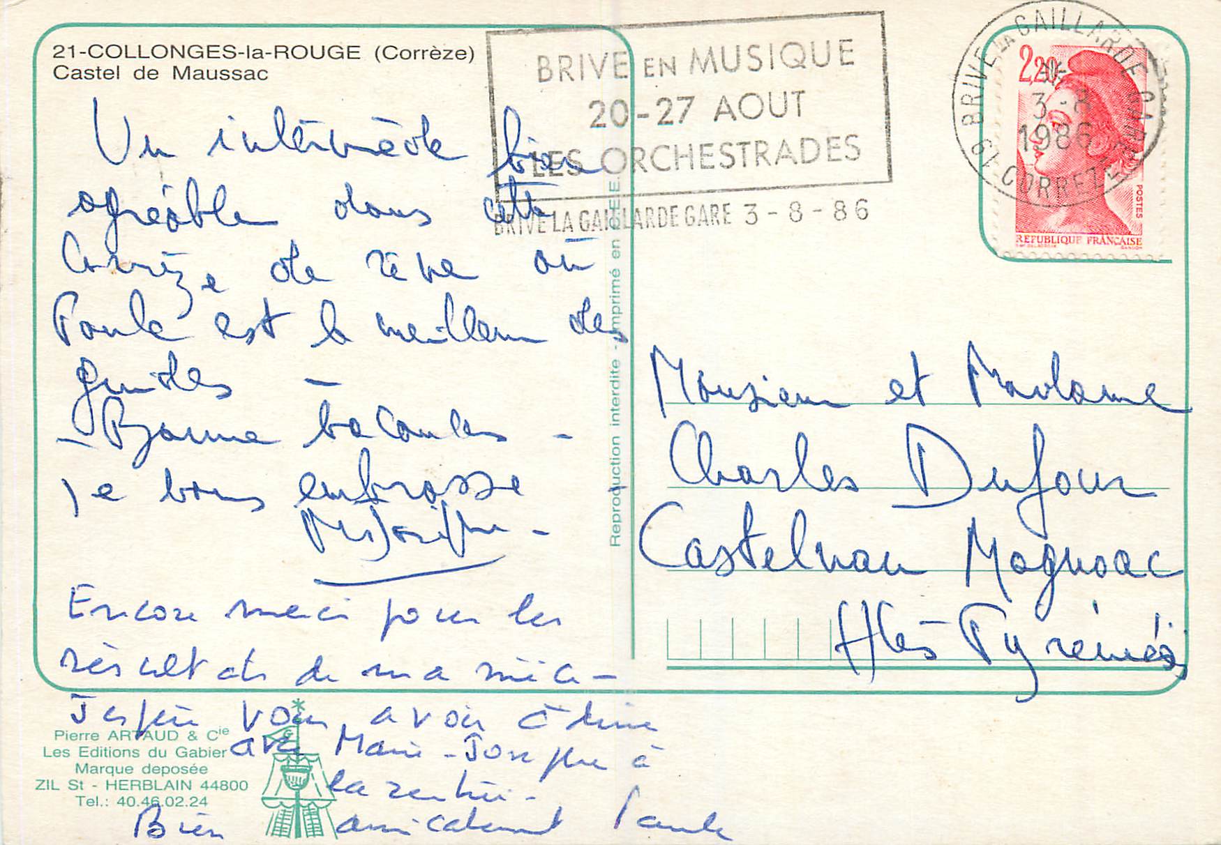 CPM Collonges la Rouge (Correze) Castel de Maussac — Rückseite