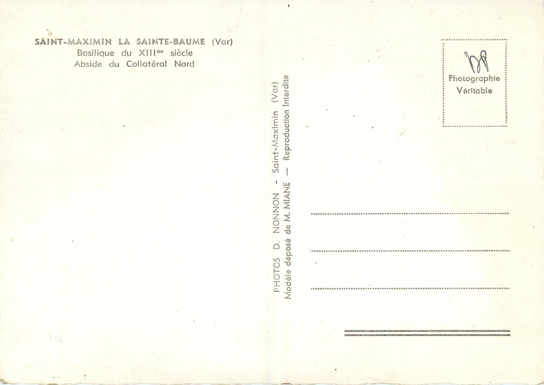 CPM Saint Maximin la Sainte Baume (Var) Basilique du XIIIe Siecle Abside du Collateral Nord — Verso