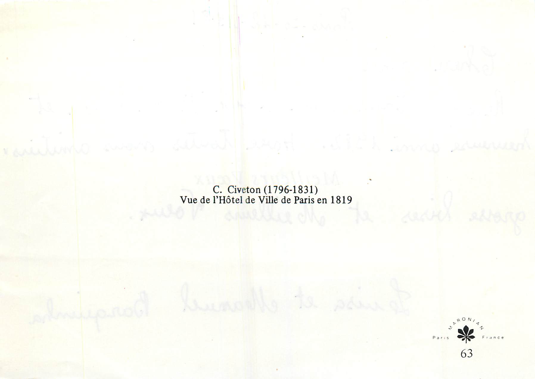 CPM C Civeton (1796 831) Vue de l'Hotel de Ville de Paris en 1819 — Rückseite