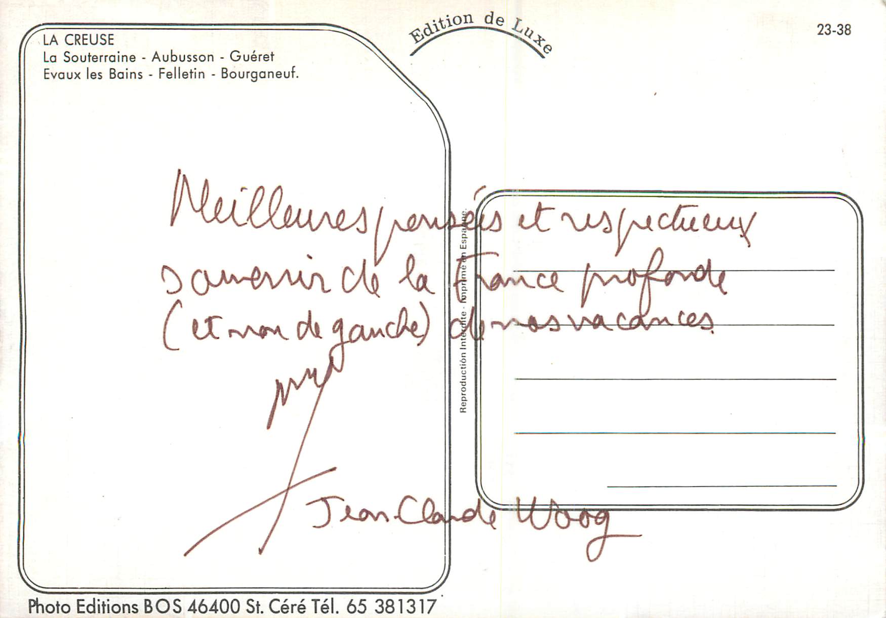 La Creuse - Limousin — Édition de Luxe, n° 23-38 — Reverso