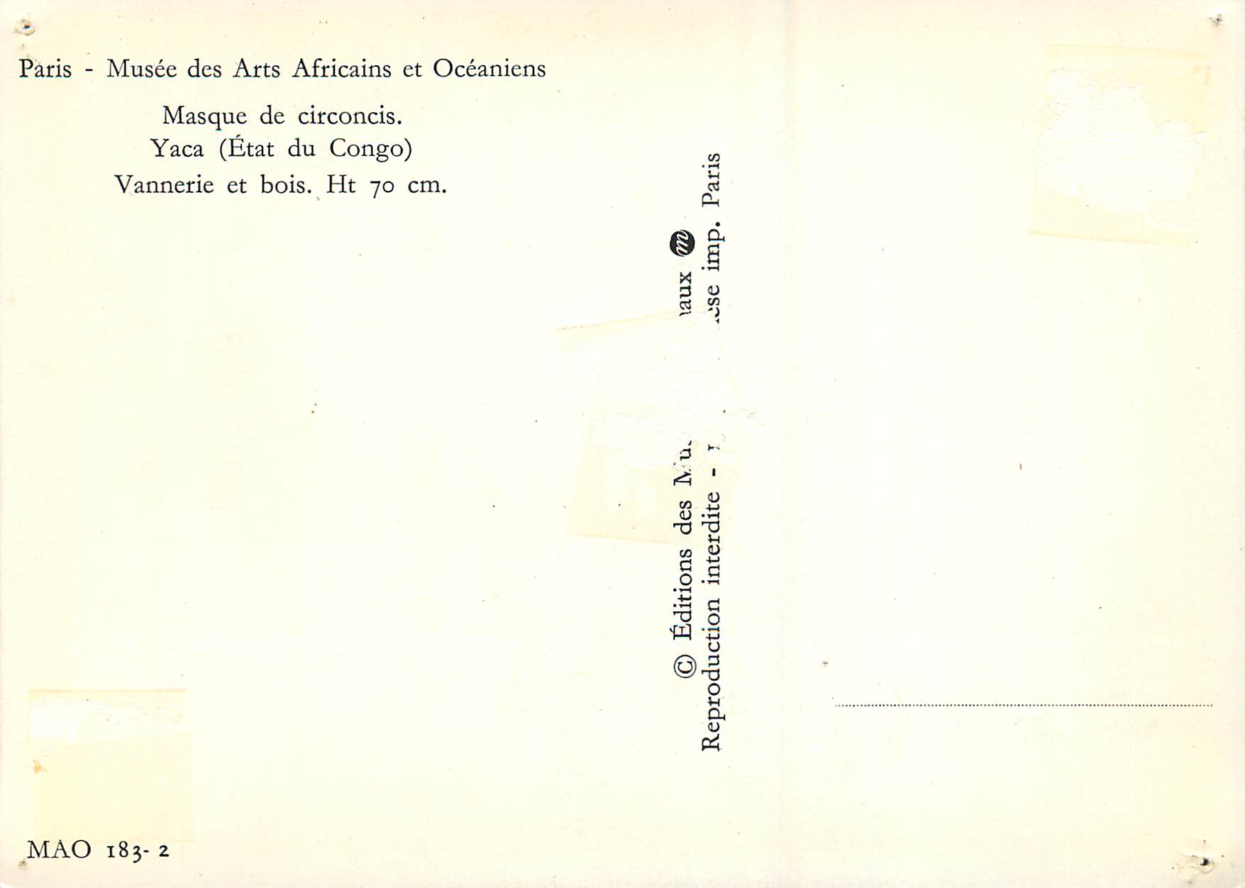 Masque Yaca — État du Congo — Musée des Arts Africains et Océaniens, Paris — Rückseite