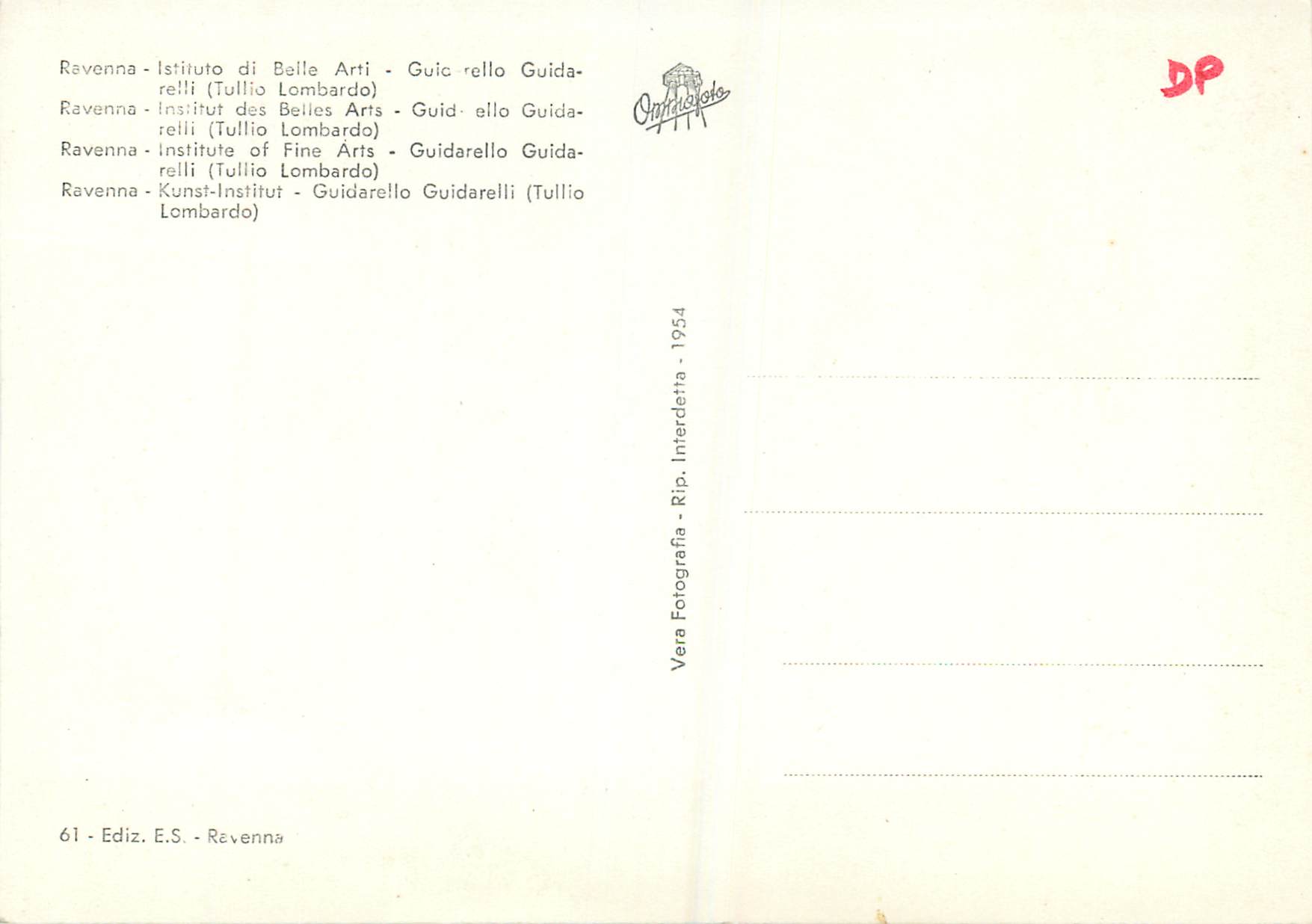 CPM Ravenna Institut des Belles Arts Guidarello Guidarelli (Tullio Lombardo) — Back