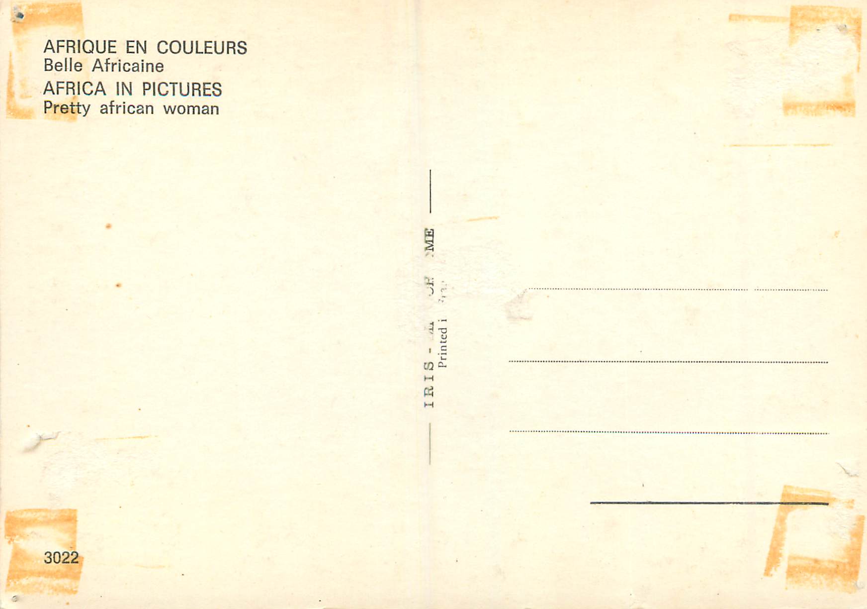 Femme africaine — Afrique en couleurs — éditeur IRIS, n° 3022 — Rückseite