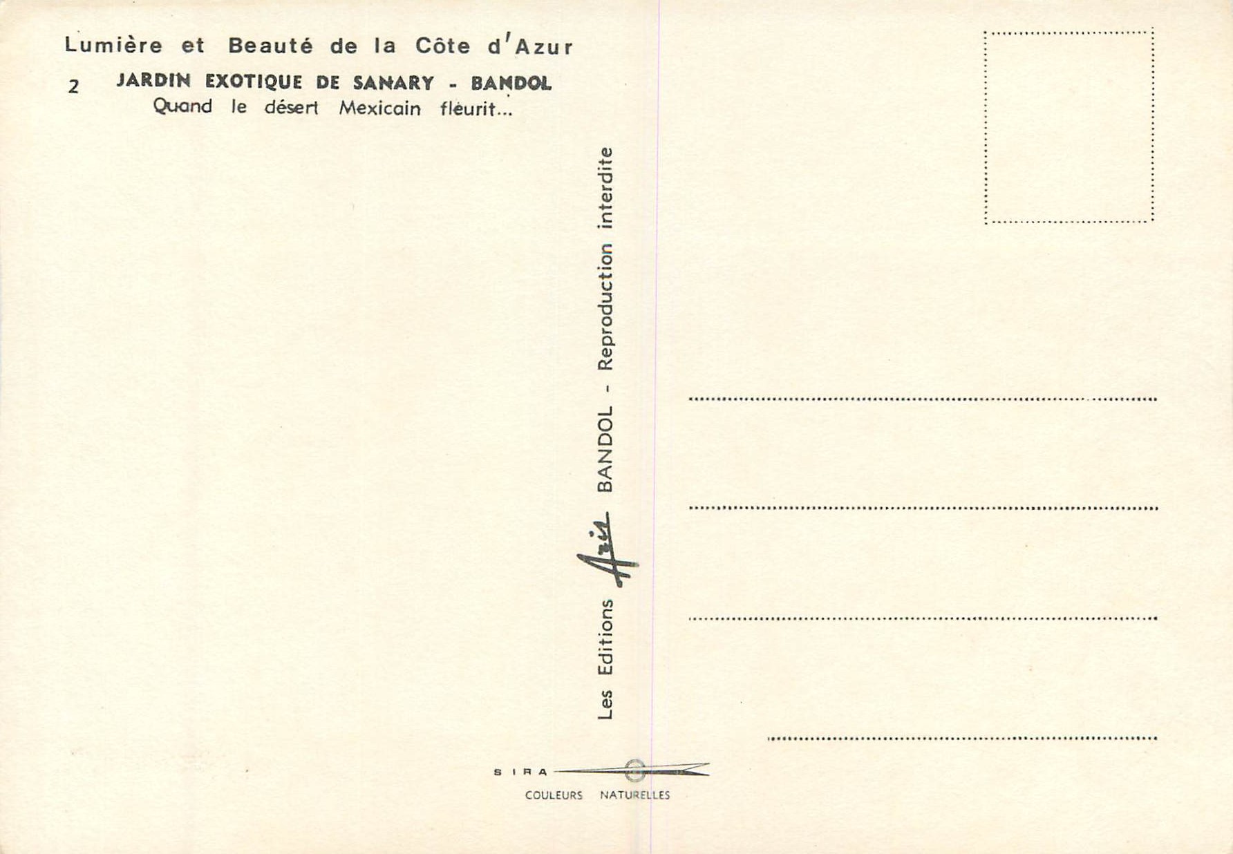 CPM Bandol Jardin Exotique de Sanary Lumiere et Beaute de la Cote d'Azur — Rückseite