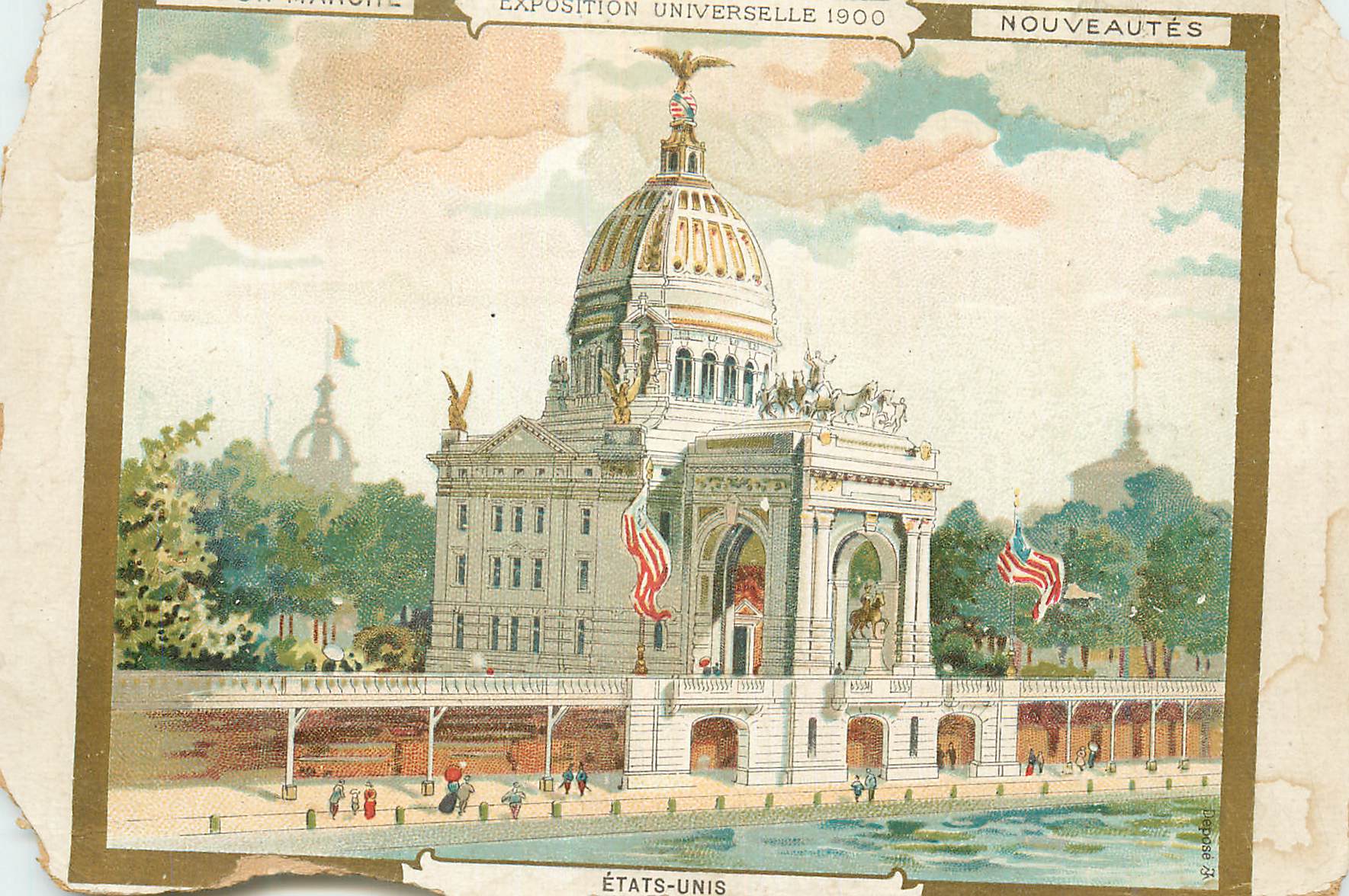Chromo Etats Unis Exposition Universelle de 1900 Au Bon Marche Paris Maison a Boucicaut