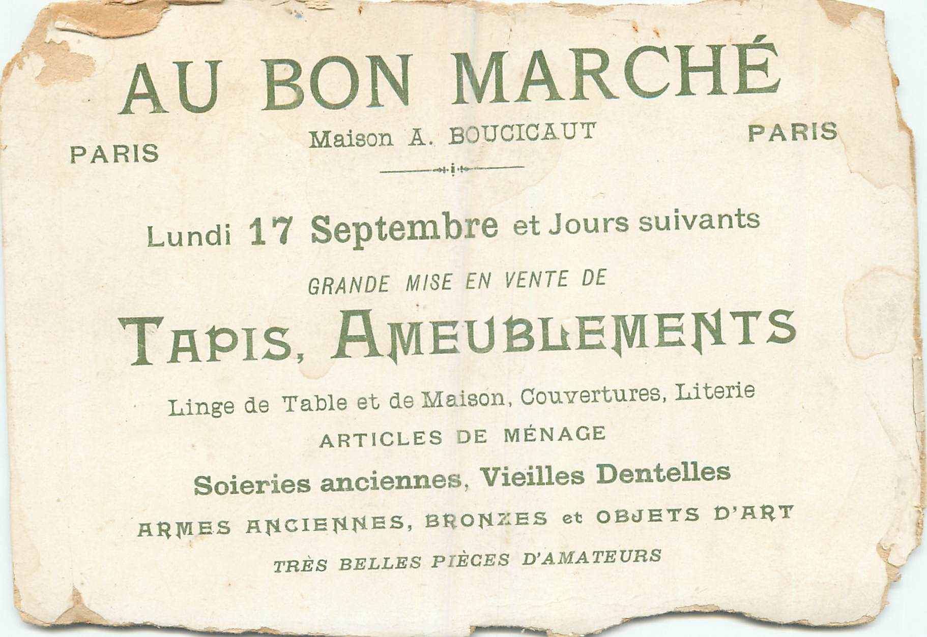 Chromo Etats Unis Exposition Universelle de 1900 Au Bon Marche Paris Maison a Boucicaut — Verso
