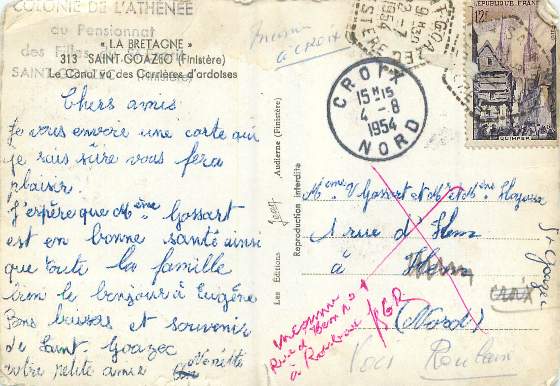 Le Canal vu des Carrières d'ardoises — Saint-Gozac (Finistère) — Les Editions Joan — Rückseite