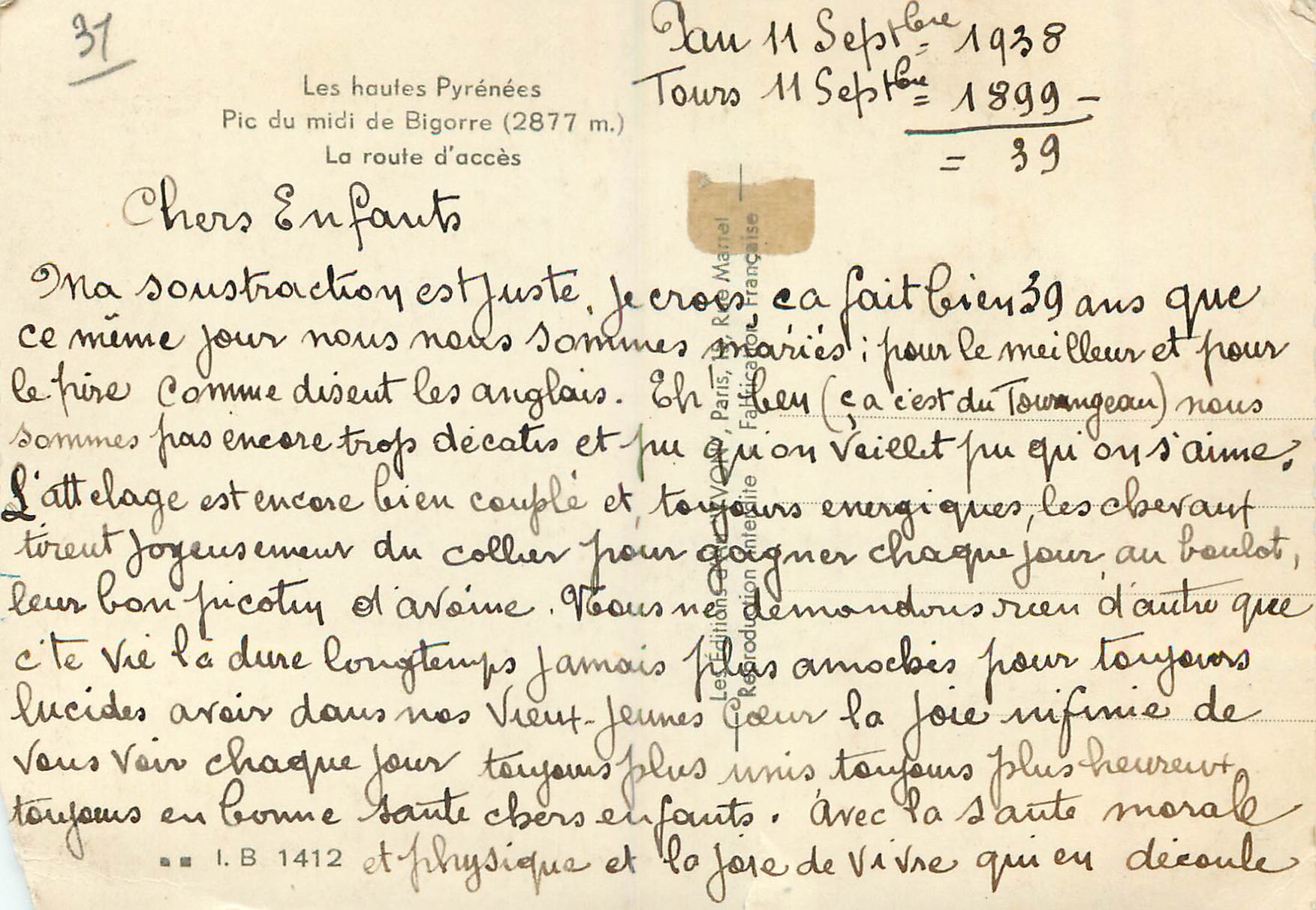 Pic du Midi de Bigorre (2877 m.) — Der Zugangsweg — Éditions R. Marrel, Paris — Rückseite