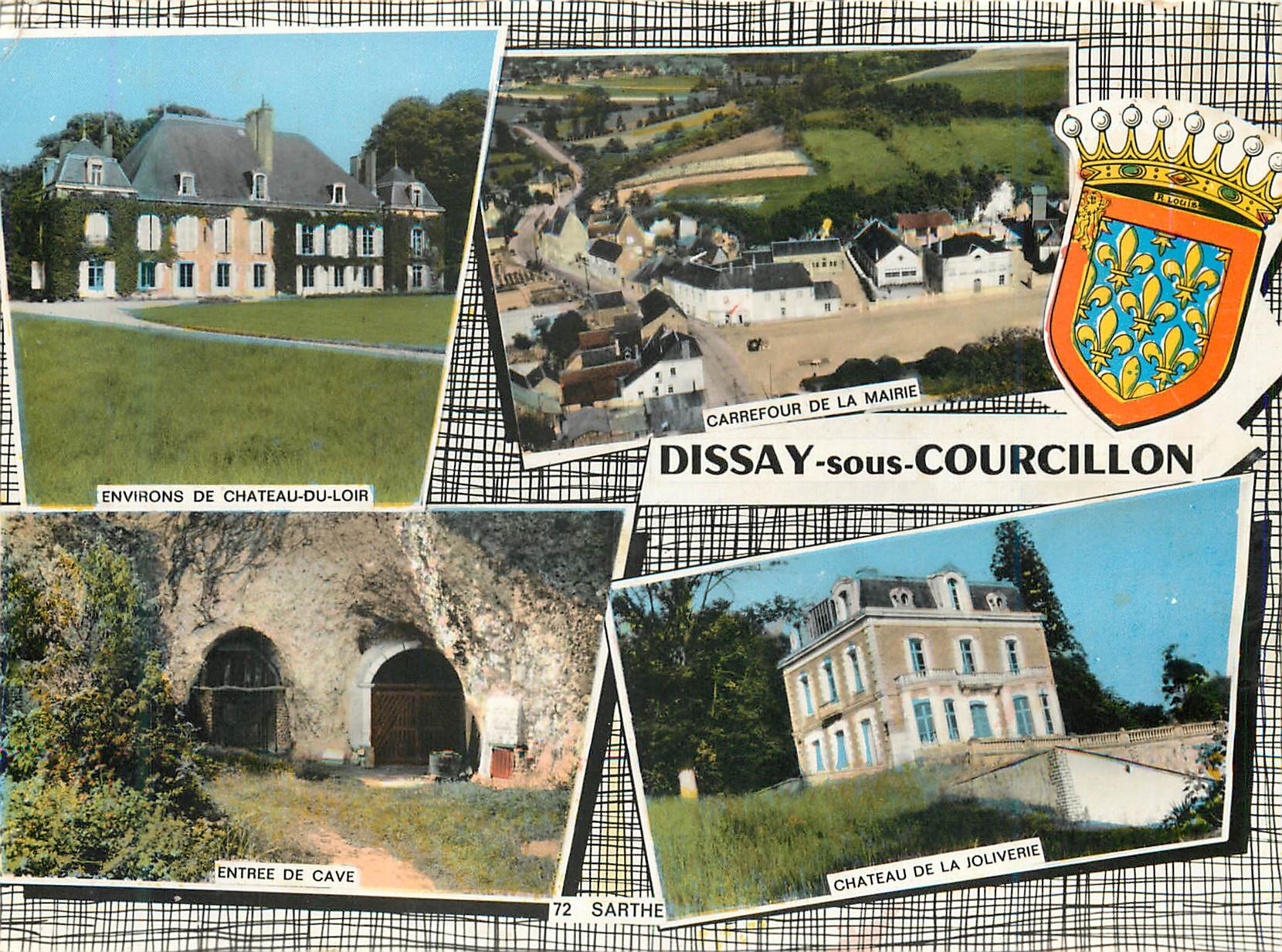 CPM Dissay sous Courcillon (Sarthe) Environs de Château du Loir Carrefour de la mairie Entree de Caye Château de la Joli