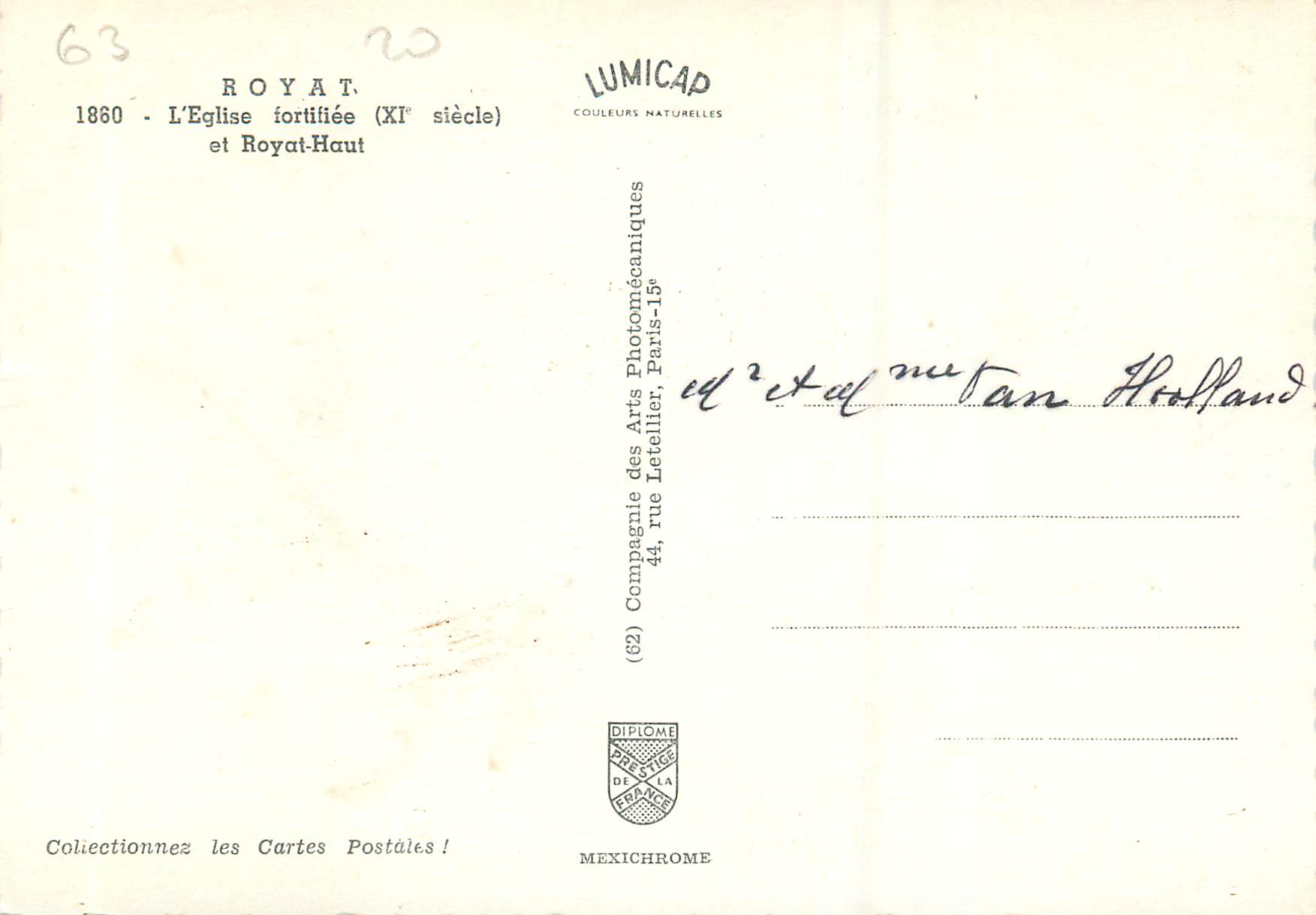 CPM Royat L'Eglise Forifiee (XIe Siecle) et Royat Haut — Rückseite