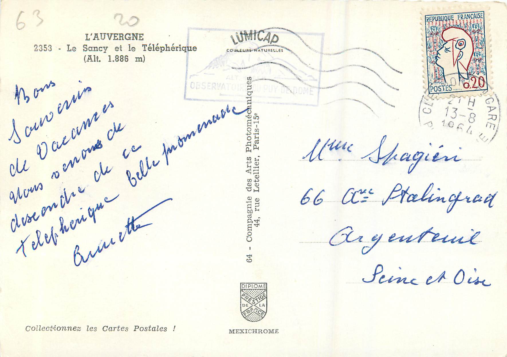 Le Sancy et le Téléphérique — Alt. 1.886 m — Lumicad — Rückseite