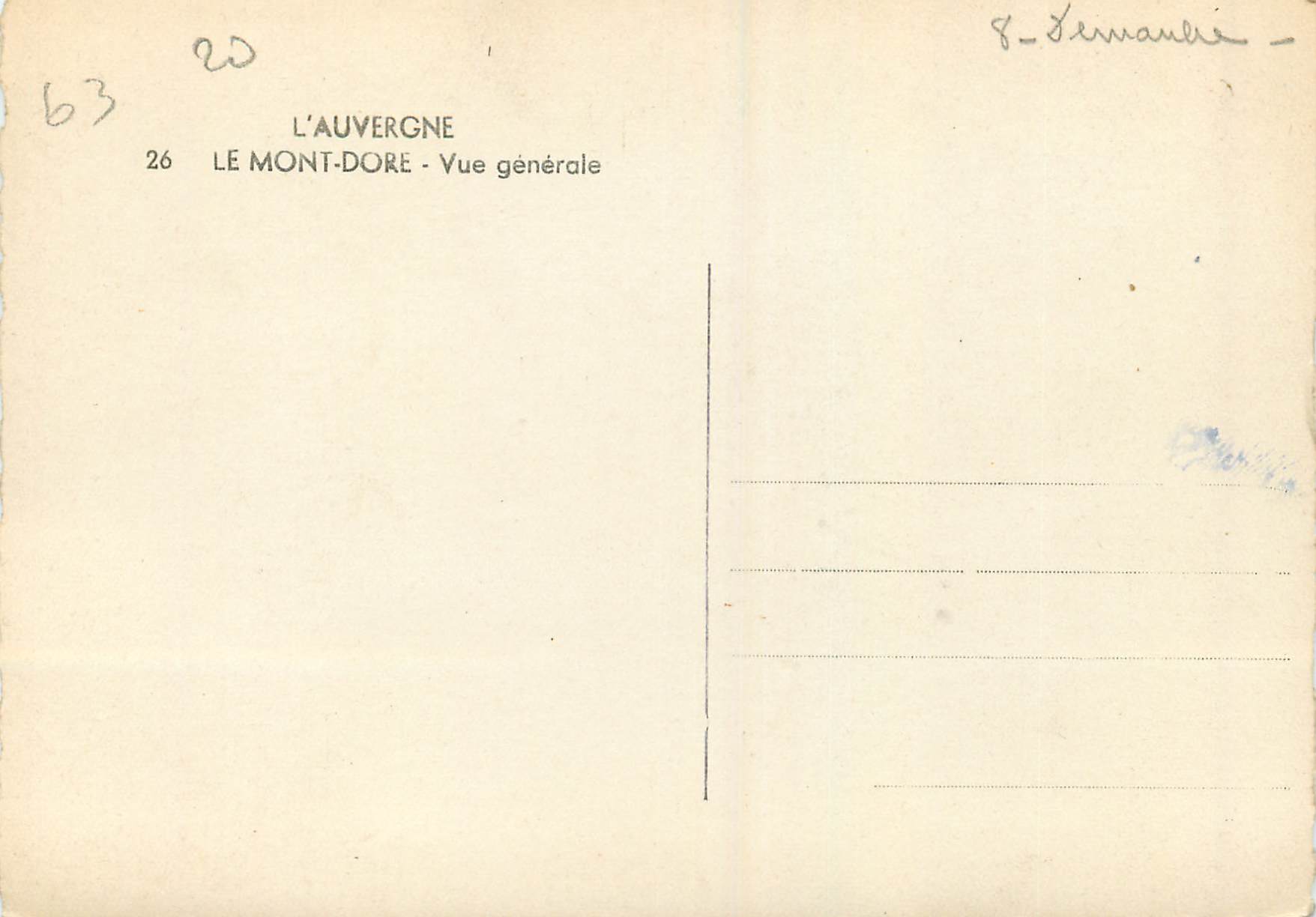 CPM L'Auvergne Le Mont Dore vue Generale — Verso