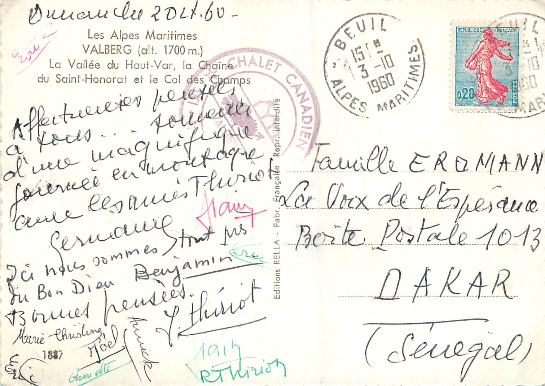 CPM Valberg (Alt 1700 m) Les Alpes Maritimes — Rückseite