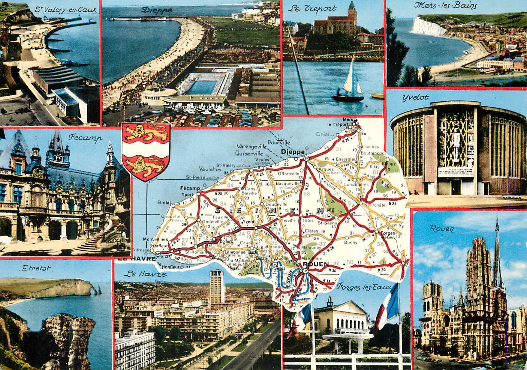CPM La Seine Maritime St Valery en Caux Le Treport Mers les bains Etretat Rouen Le Havre Forges les Eaux