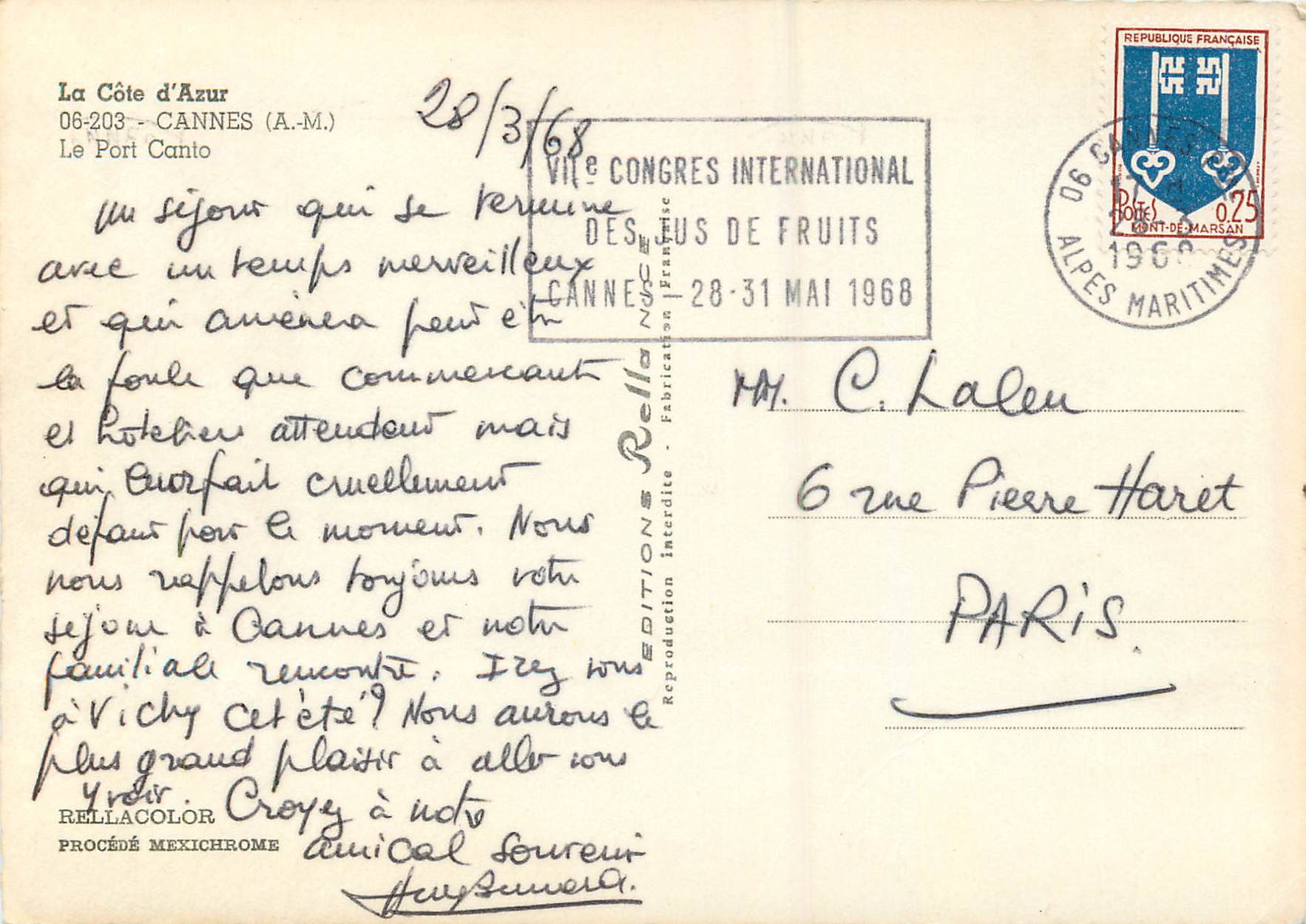 CPM Cannes (A M) La Cote d'Azur Le Port Canto — Verso