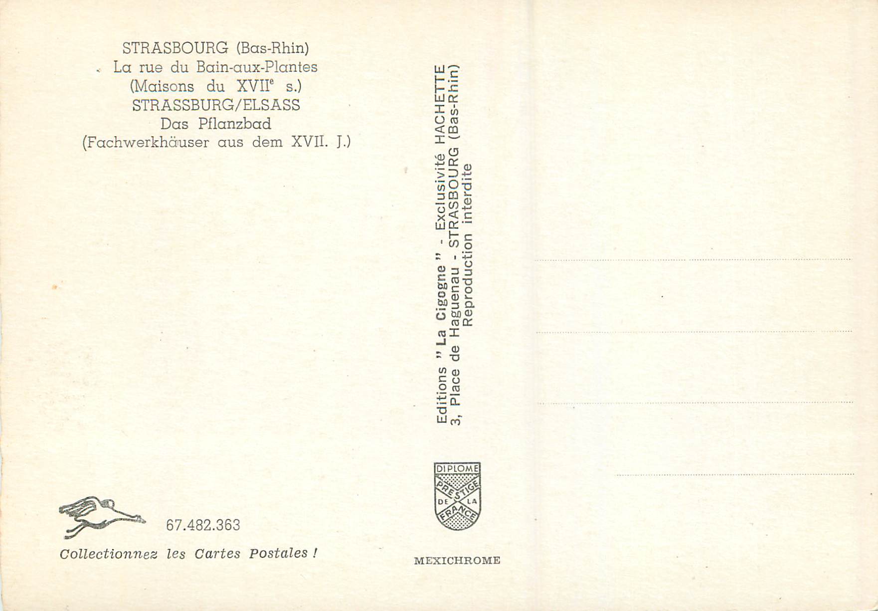 Strasbourg - Rue du Bain-aux-Plantes — Maisons du XVIIe siècle — Éditions La Cigogne — Rückseite