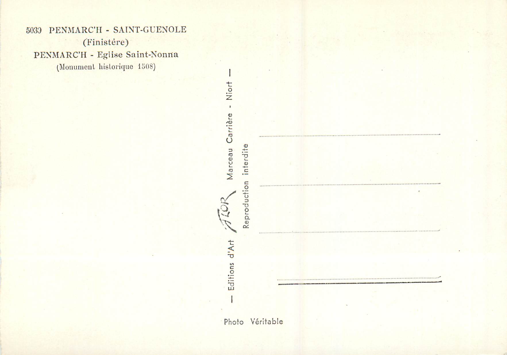 CPM Permarc'h Saint Guenole (Finistere) Permarc' Eglise Saint Nonna — Rückseite