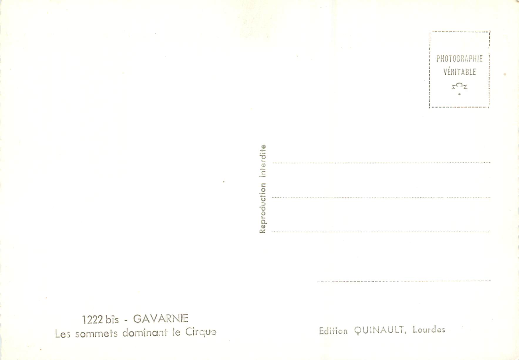 CPM Gavarnie Les Sommets Dominant le Cirque — Verso