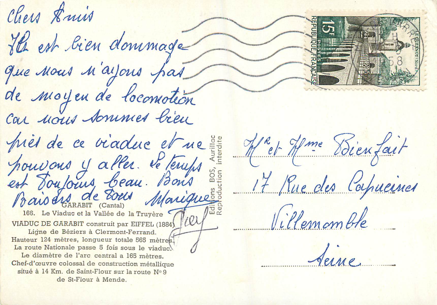 CPM Garabit (Cantal) Le Viaduc et la Vallee de la Truyere — Rückseite