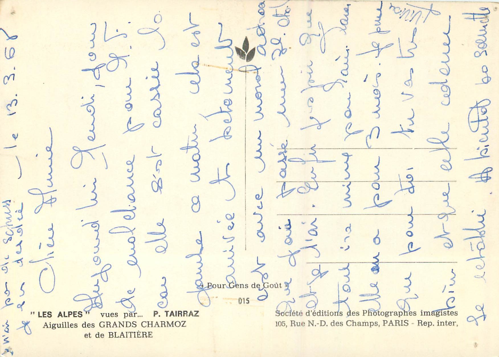 Aiguilles des Grands Charmoz — Les Alpes — P. Tairraz — Verso