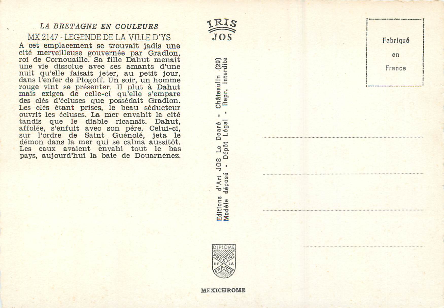 CPM Legende de la Ville d'Ys La Bretagne en Couleurs — Rückseite