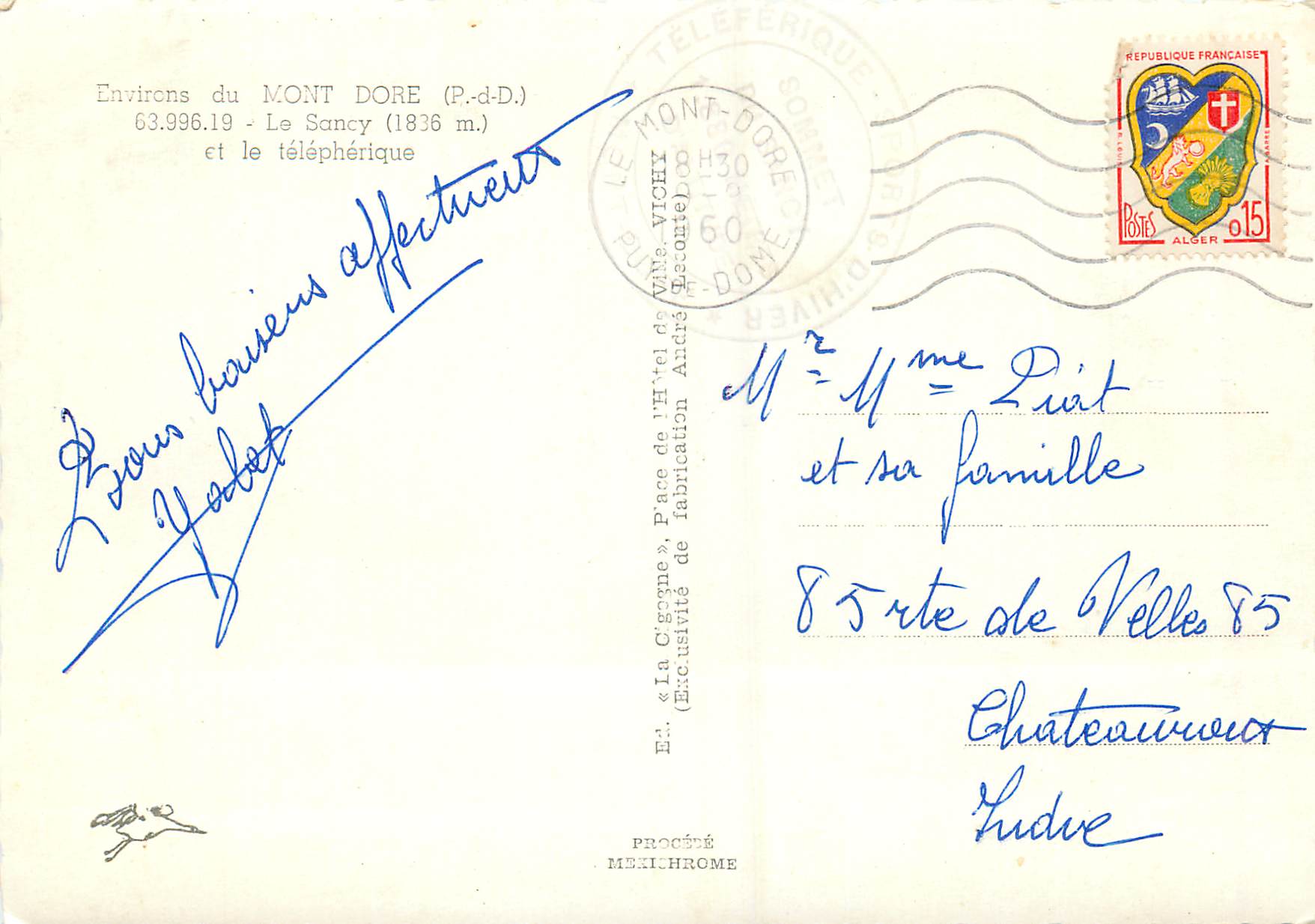 CPM Mont Dore (P de D) Le Sancy (1836) et le Telepherique — Verso