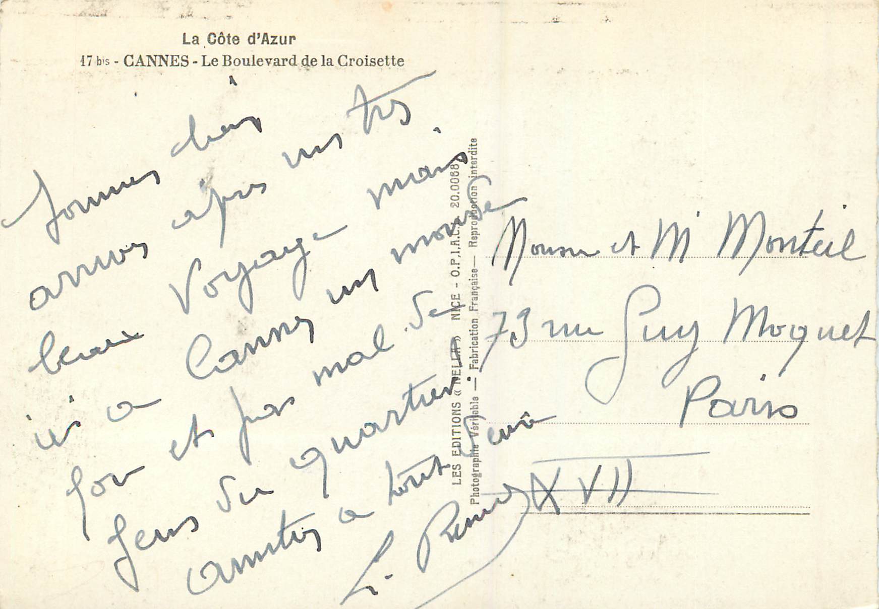 Cannes - La Croisette — Les Éditions « Rella » — n° 20.0088 — Verso