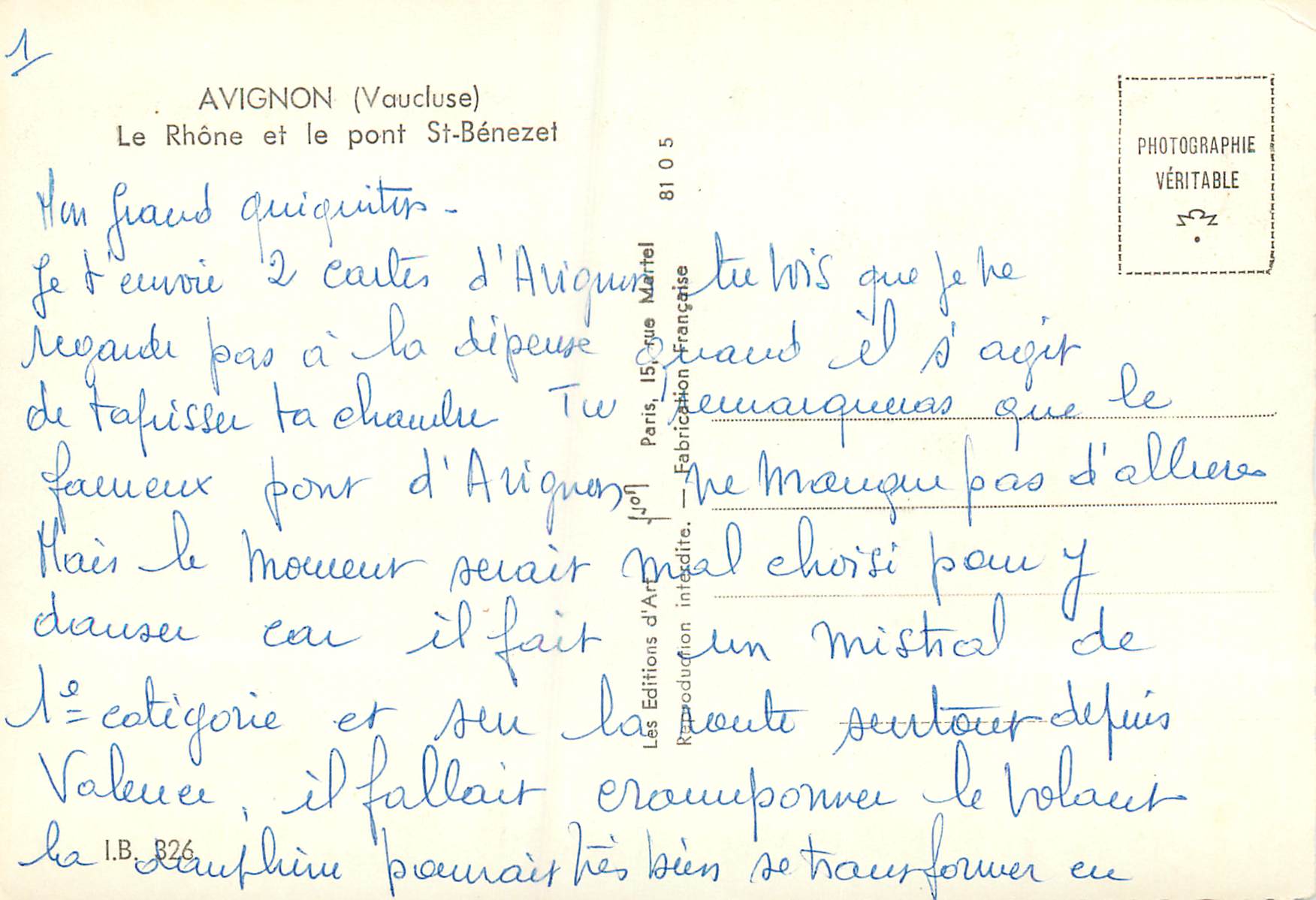 CPM Avignon (Vaucluse) Le Rhone et le Pont St Benezet — Rückseite