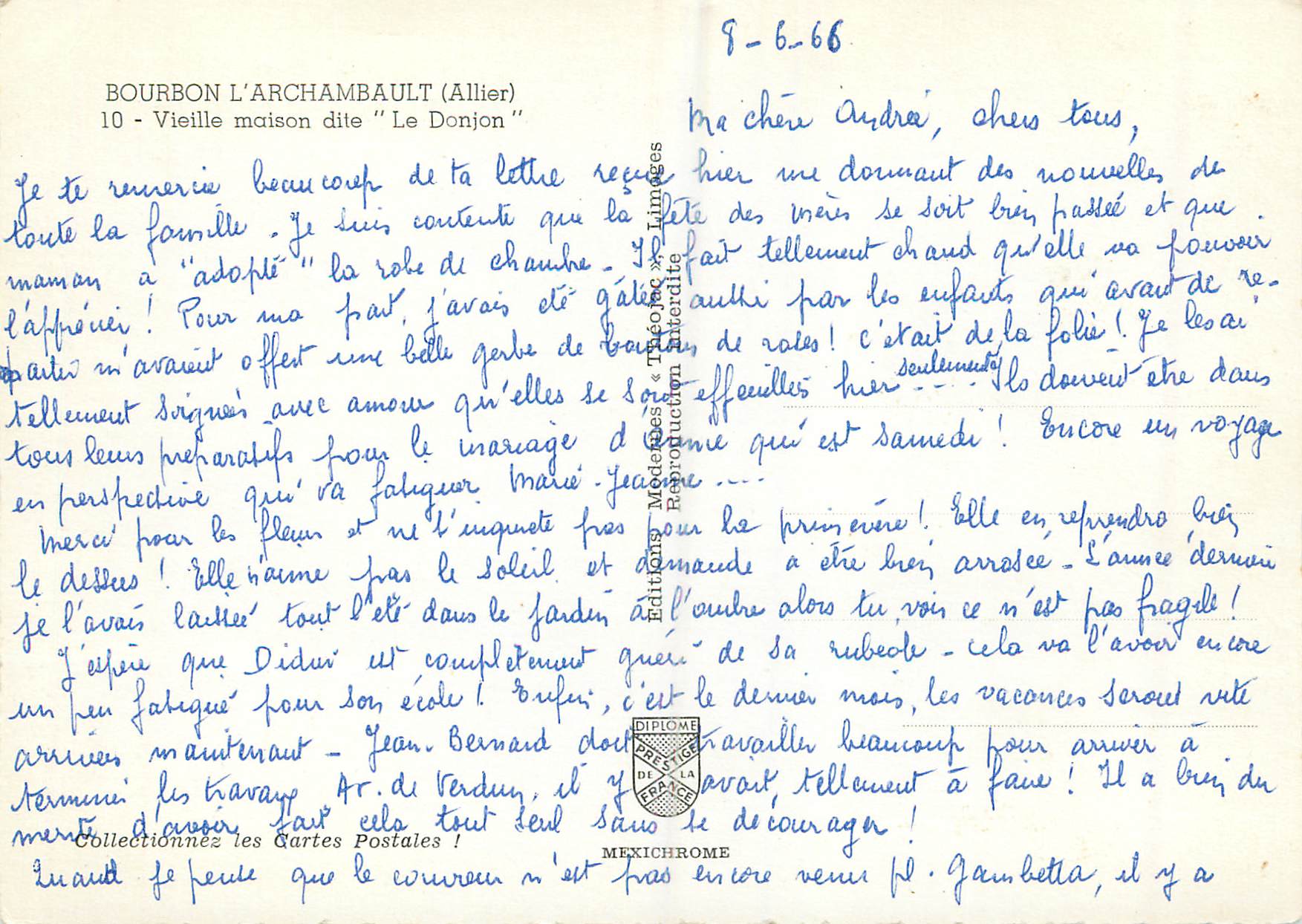 CPM Bourbon l'Archambault (Allier) Vieille Maison dite Le Donjon — Rückseite