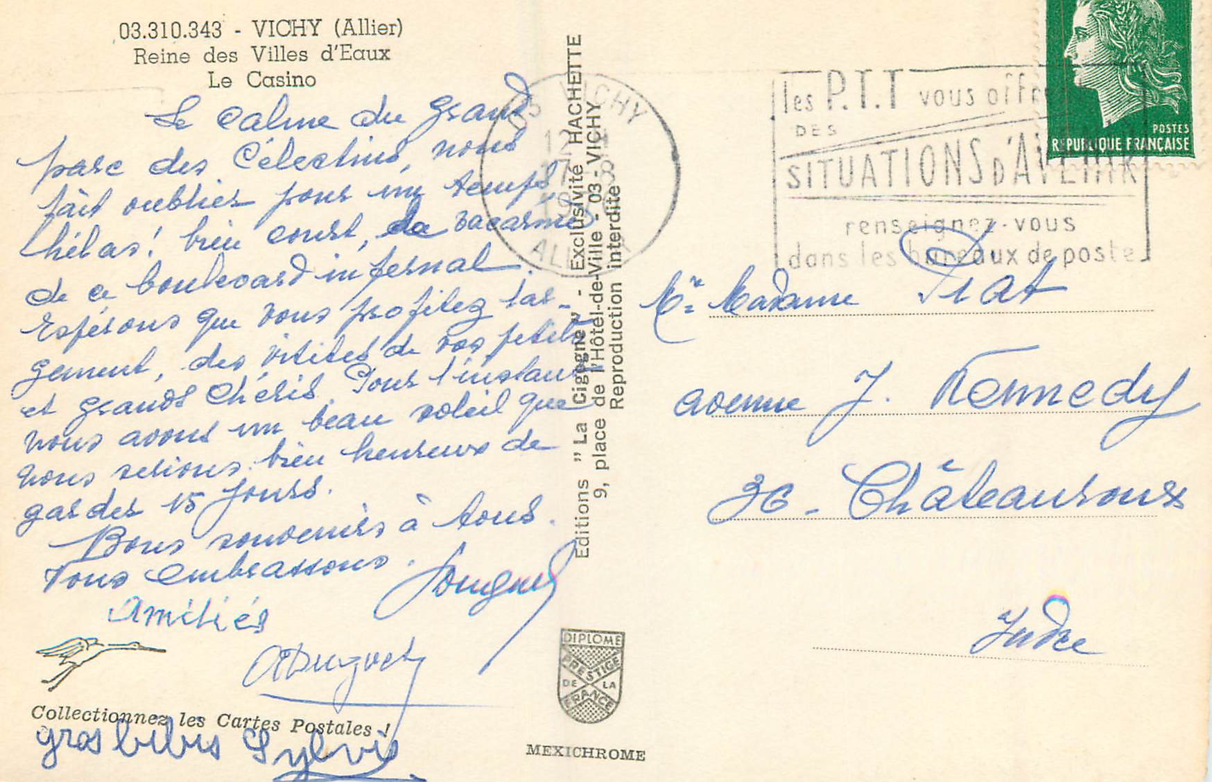 CPM Vichy (Allier) Reine des Villes D'Eaux Le Casino — Rückseite