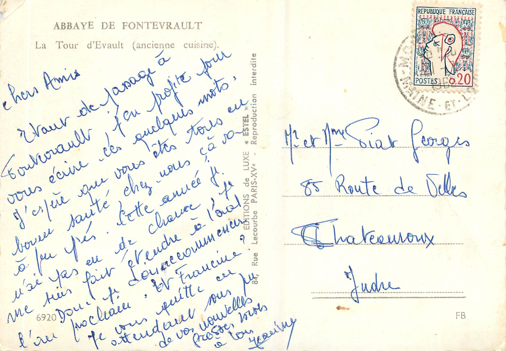 CPM Abbaye de Fontevrault La Tour d'Evault (Ancienne Cuisine) — Rückseite