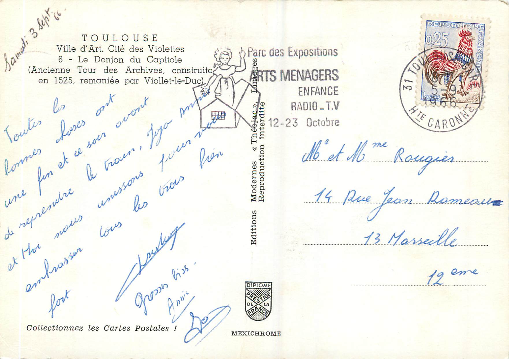 CPM Toulouse Ville d'Art Cite des Violettes Le Donjon du Capitole — Verso