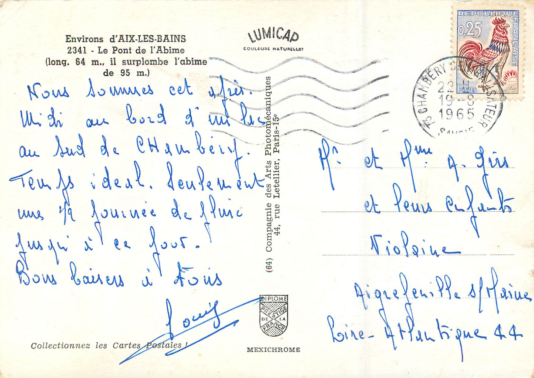 CPM Environs de l'Aix les Bains Le Pont de l'Abime — Verso
