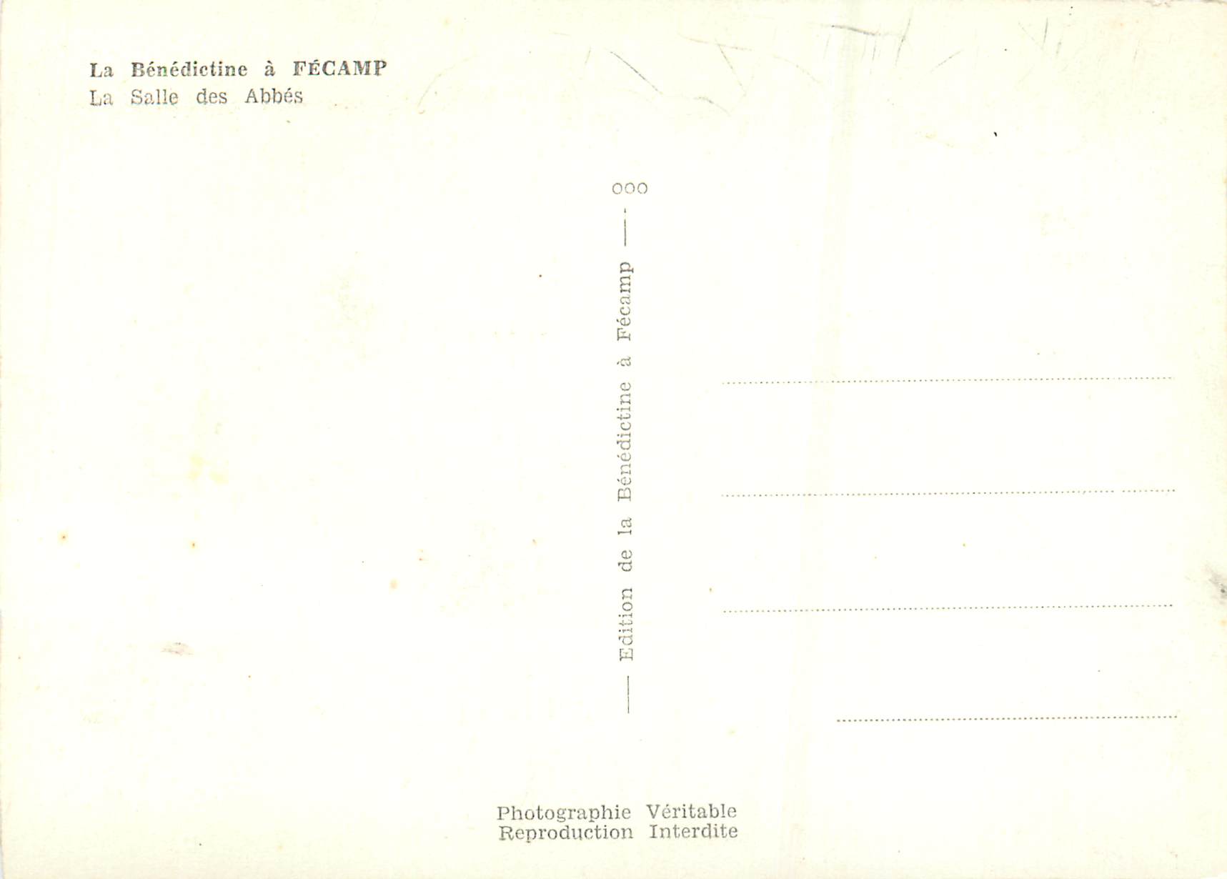 CPM La Benedictine a Fecamp La Salle des Abbes — Rückseite