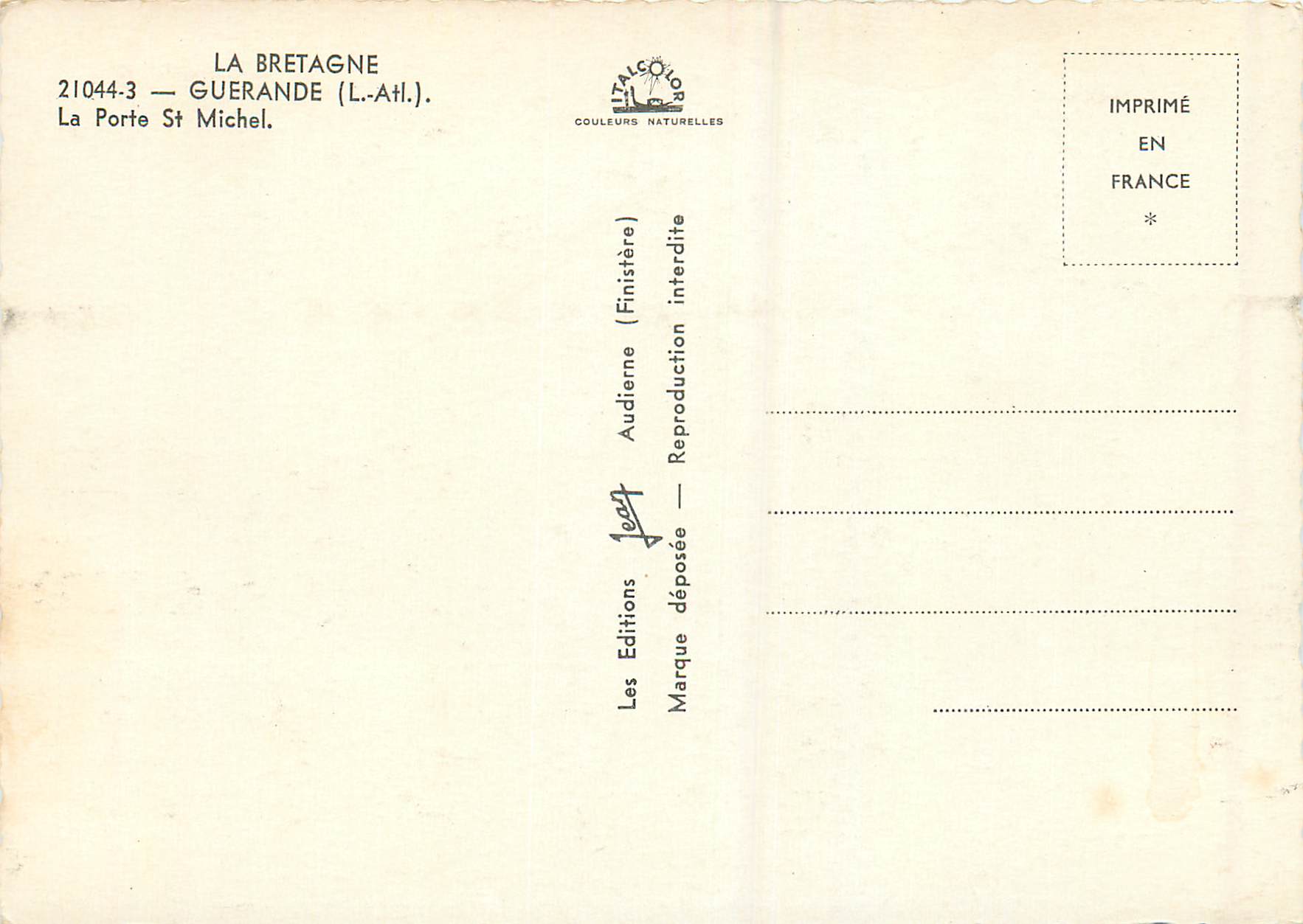 CPM Guerande (L Alt) La Bretagne La Porte St Michel — Rückseite