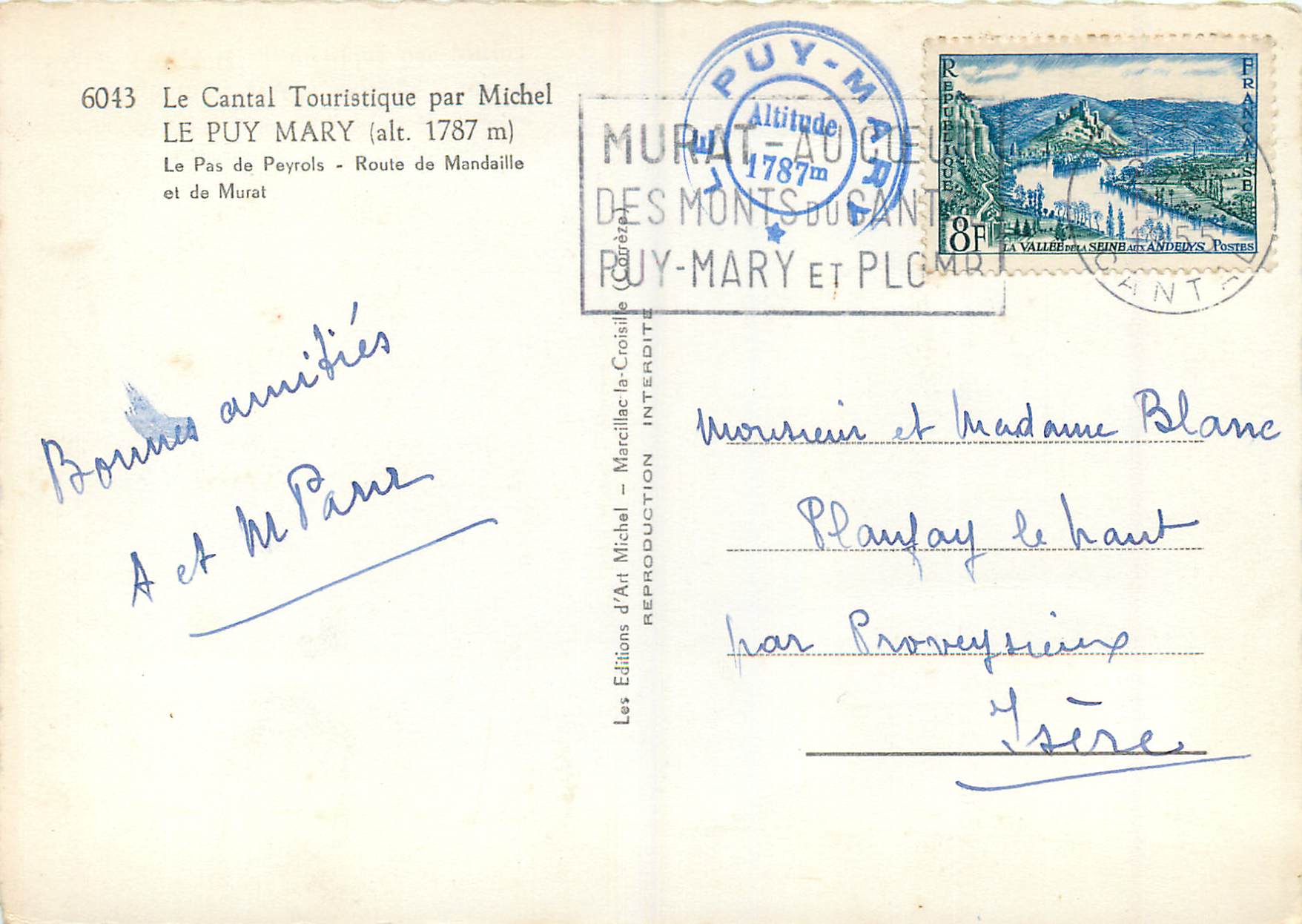 Le Puy Mary — Route de Mandaille — editore Michel, n° 6043 — Verso