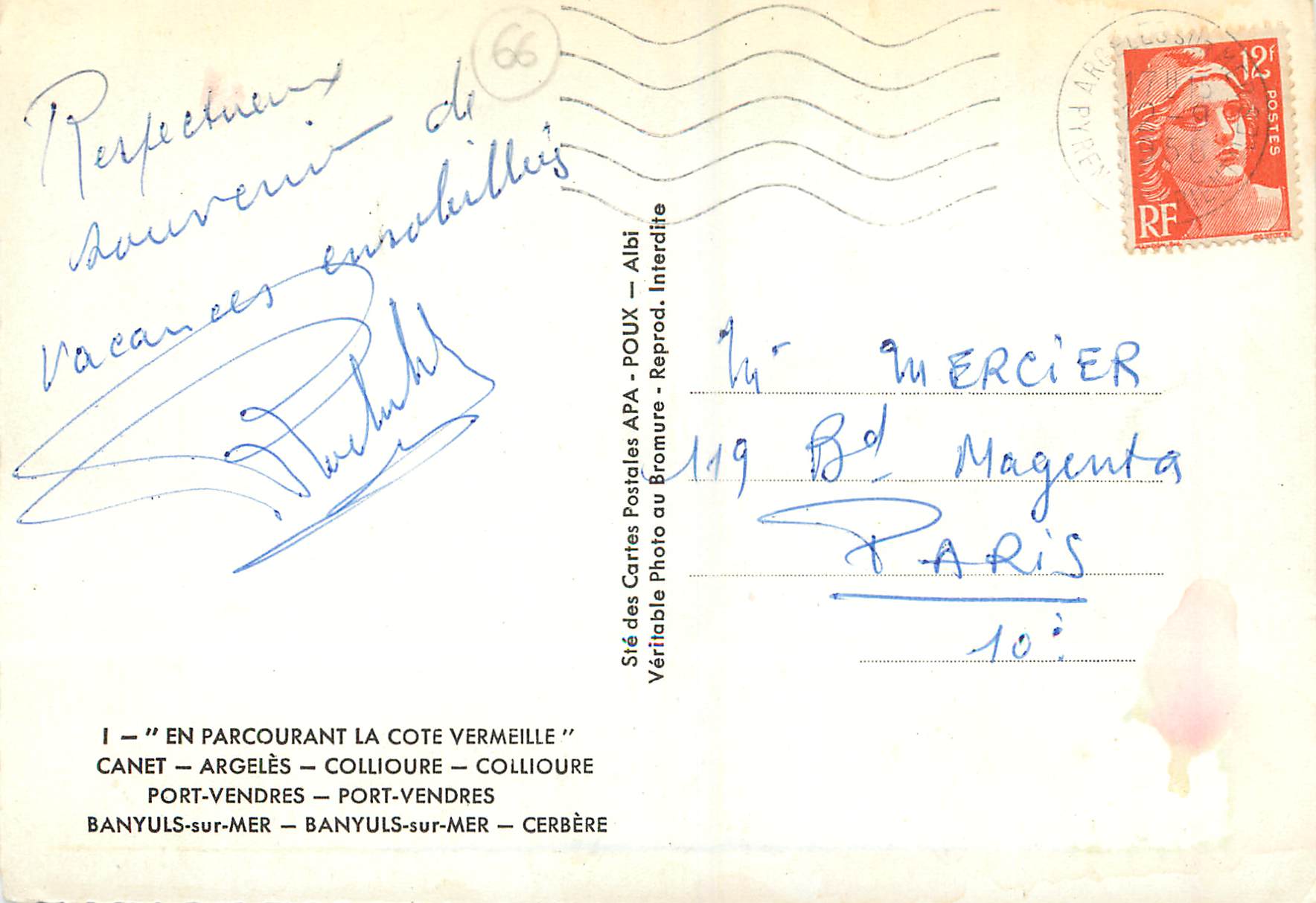 CPM Souvenir de la Cote Vermeille Canet Argeles Collioure Port Vendres Banyuls sur Mer — Rückseite