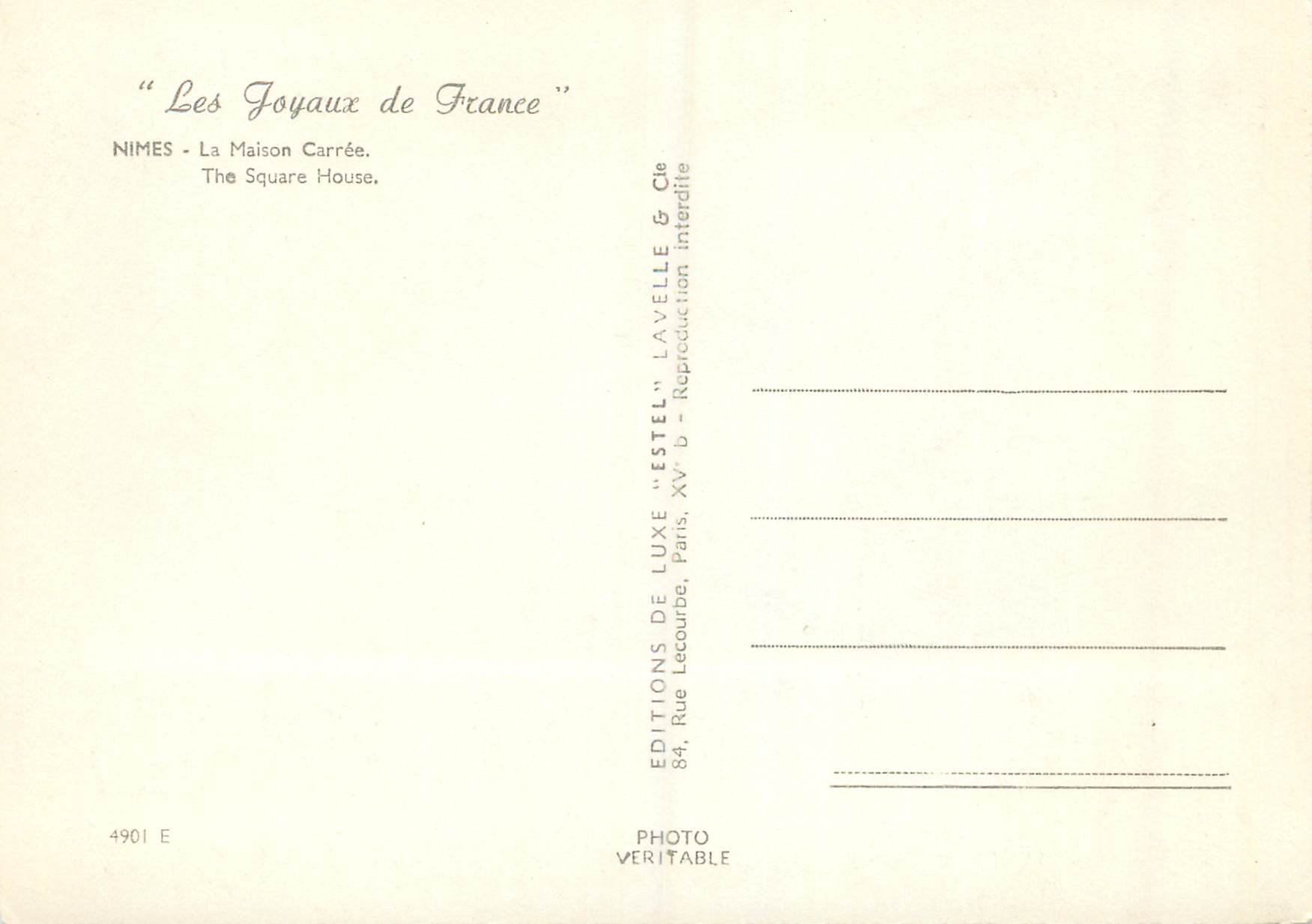 Temple de la Maison Carrée à Nîmes — Les Joyaux de France — Éditeur Lavelle & Cie — Verso