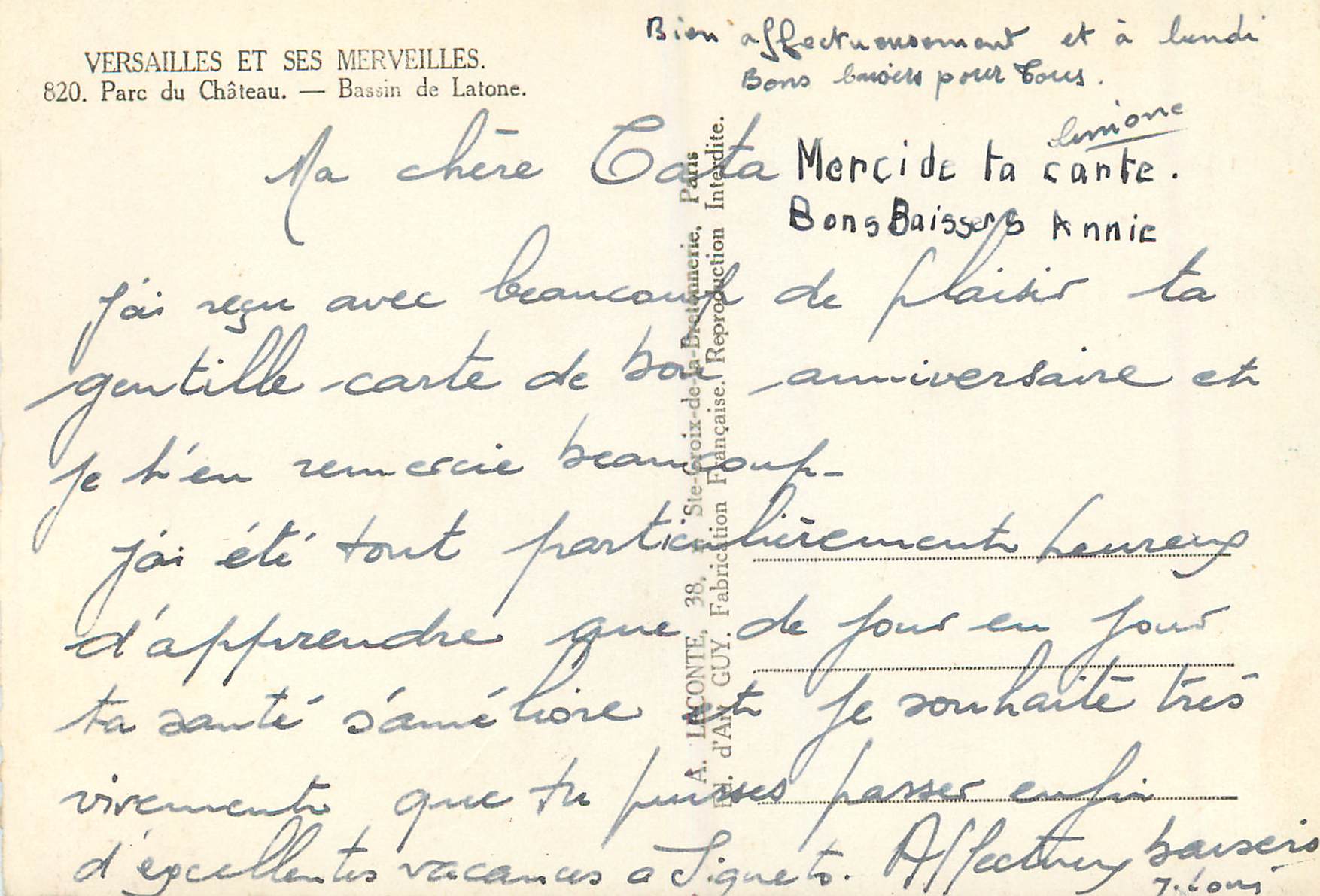 CPM Versailles et ses Merveilles Parc du Chateau Bassin de Latone — Verso