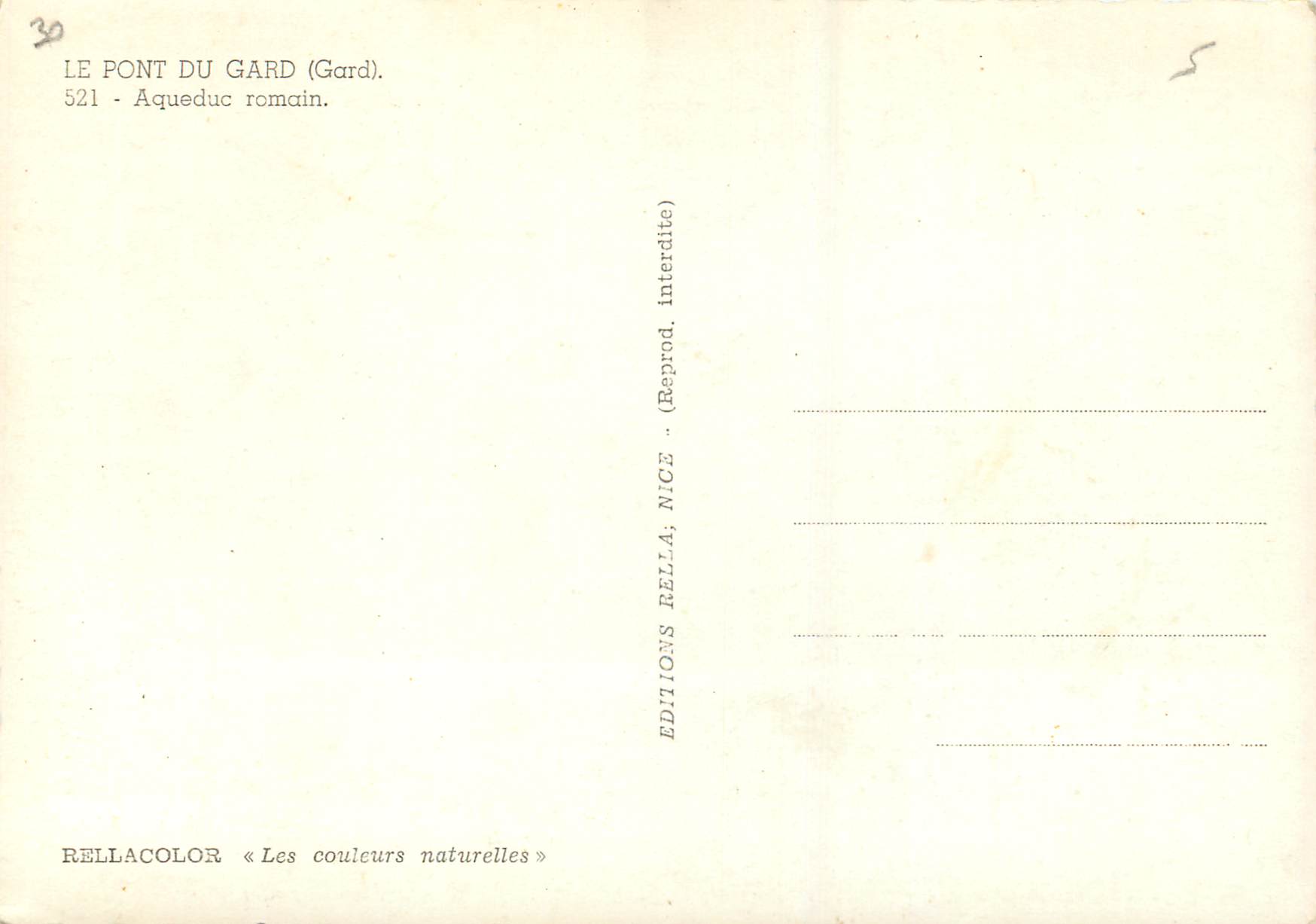 CPM Le Pont du Gard (Gard) Aqueduc Romain — Rückseite
