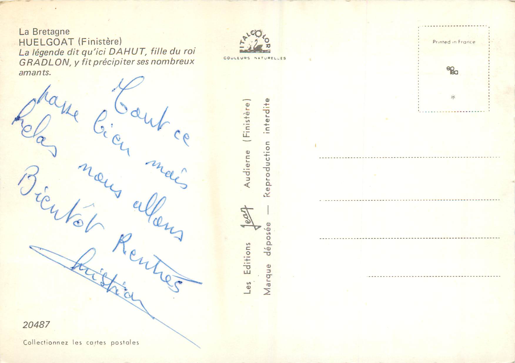 CPM Huelgoat (Finistere) La Bretagne — Rückseite