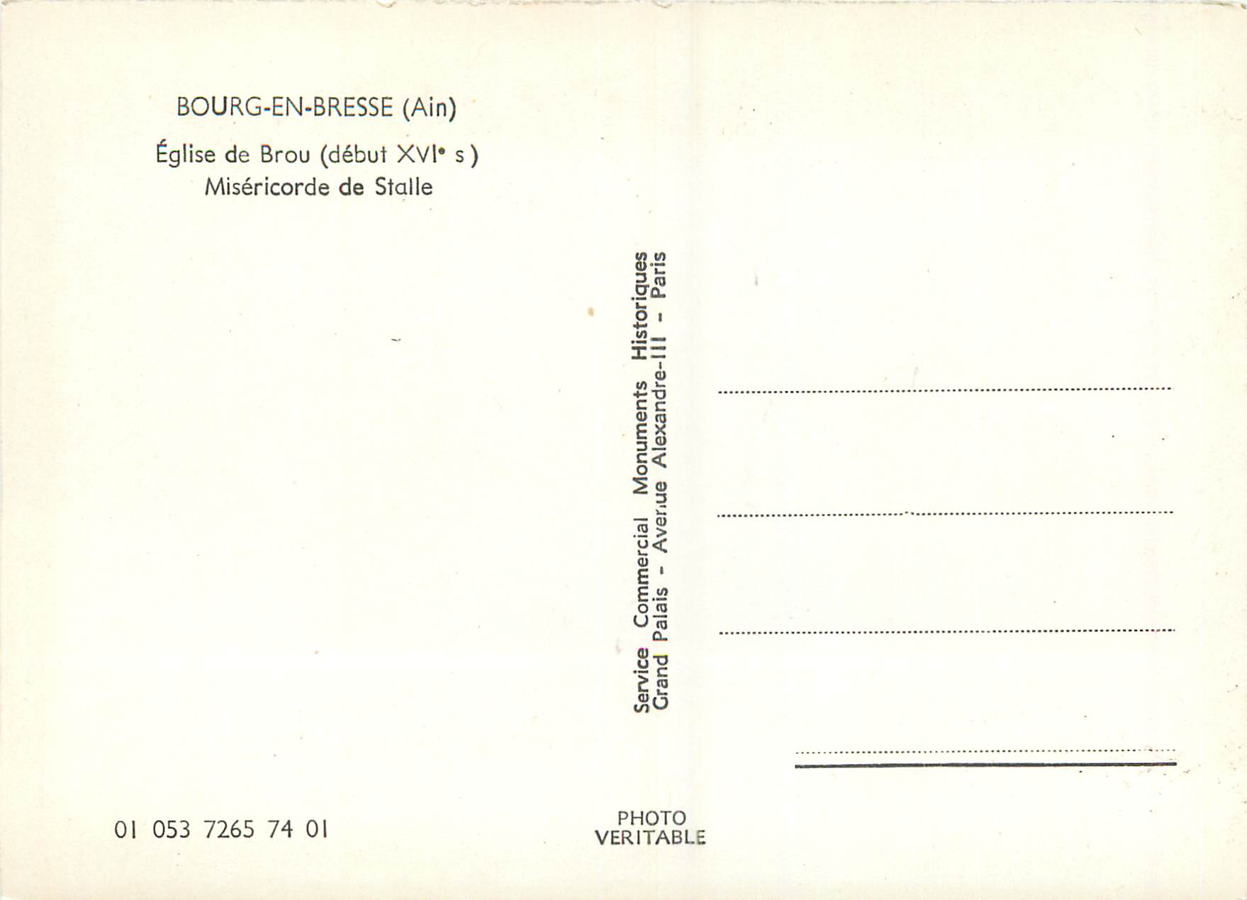 CPM Bourg en Bresse (Ain) Eglise de Brou (Debut XVIIe S) Misericorde de Stalle — Rückseite