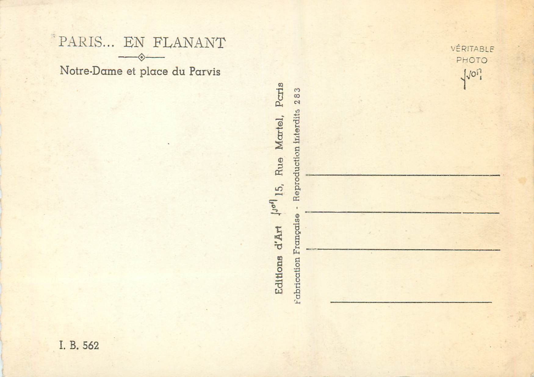 CPM Paris en Flanant Notre Dame et Place du Parvis — Rückseite