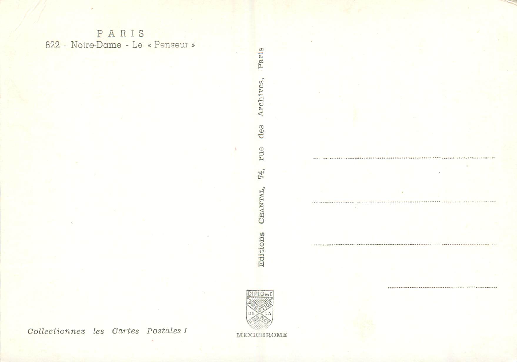 CPM Paris Notre Dame Le Penseur — Verso