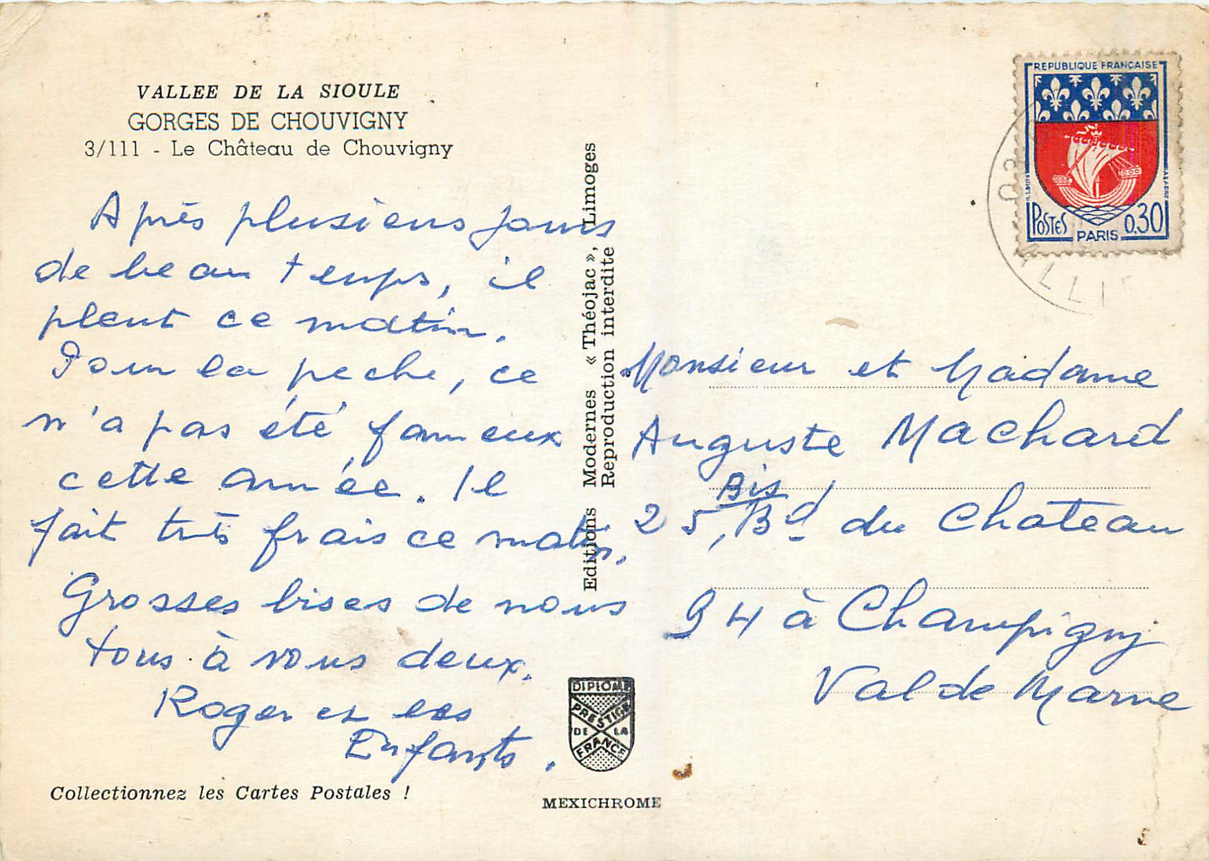 Château de Chouvygnny — Gorges de Chouvygnny — Éditions Modernes « Théoljac » — Back