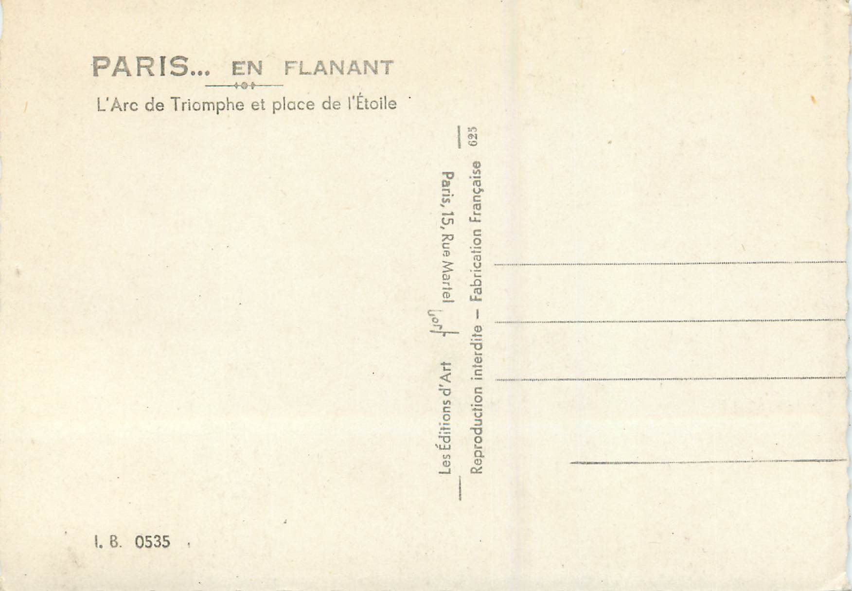 CPM Paris en Flanant L'Arc de Triomphe et Place de l'Etoile — Rückseite