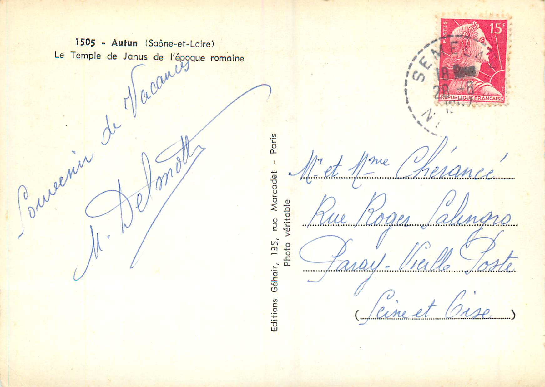 Temple de Janus - Autun (Saône-et-Loire) — époque romaine — Editions Génair, rue Marcadet - Paris — Verso